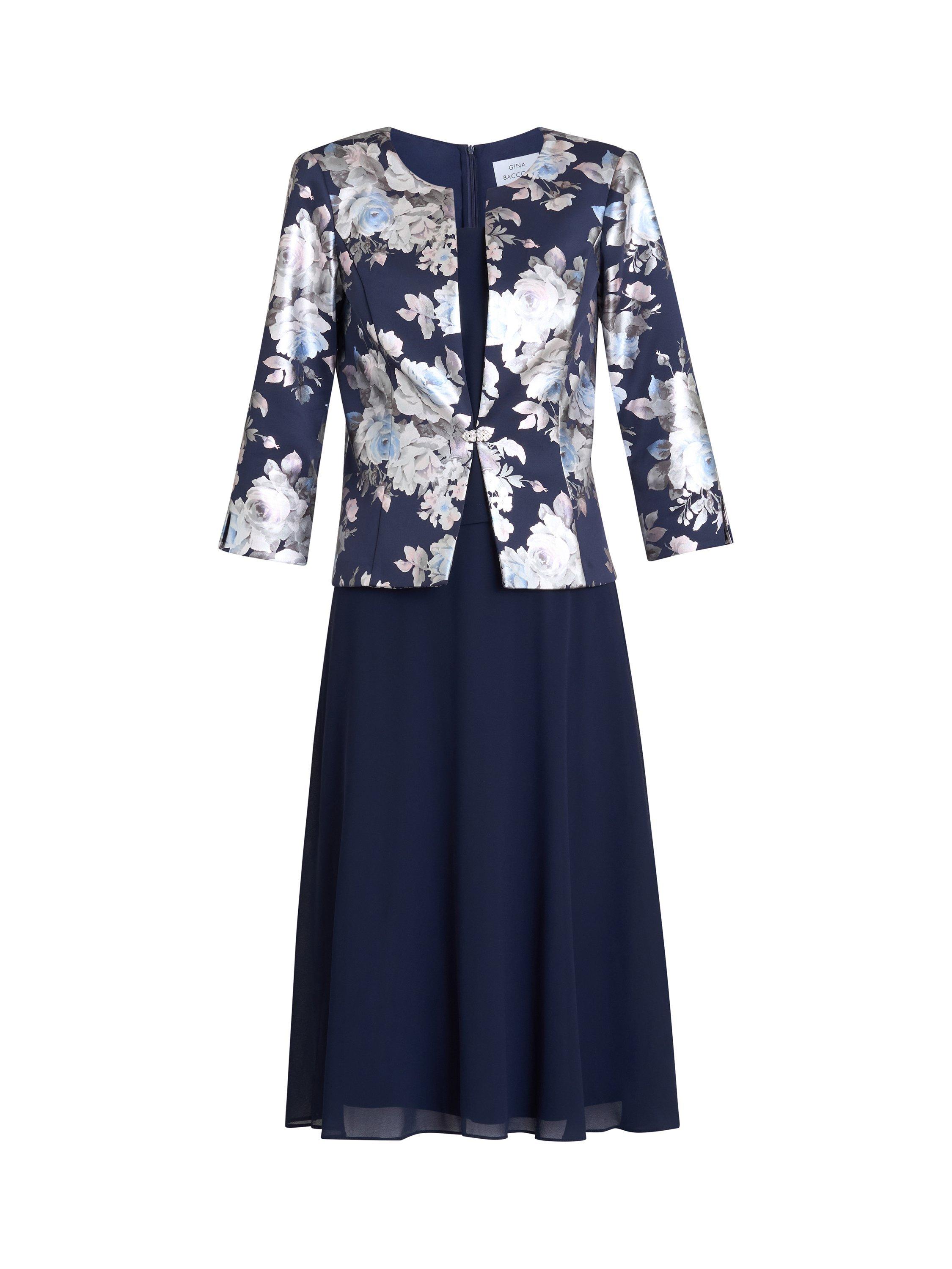 Product image 4 of 4, which shows Gina Bacconi Sandra Floral Jacquard Jacket & Dress, Navy/Multi, 10