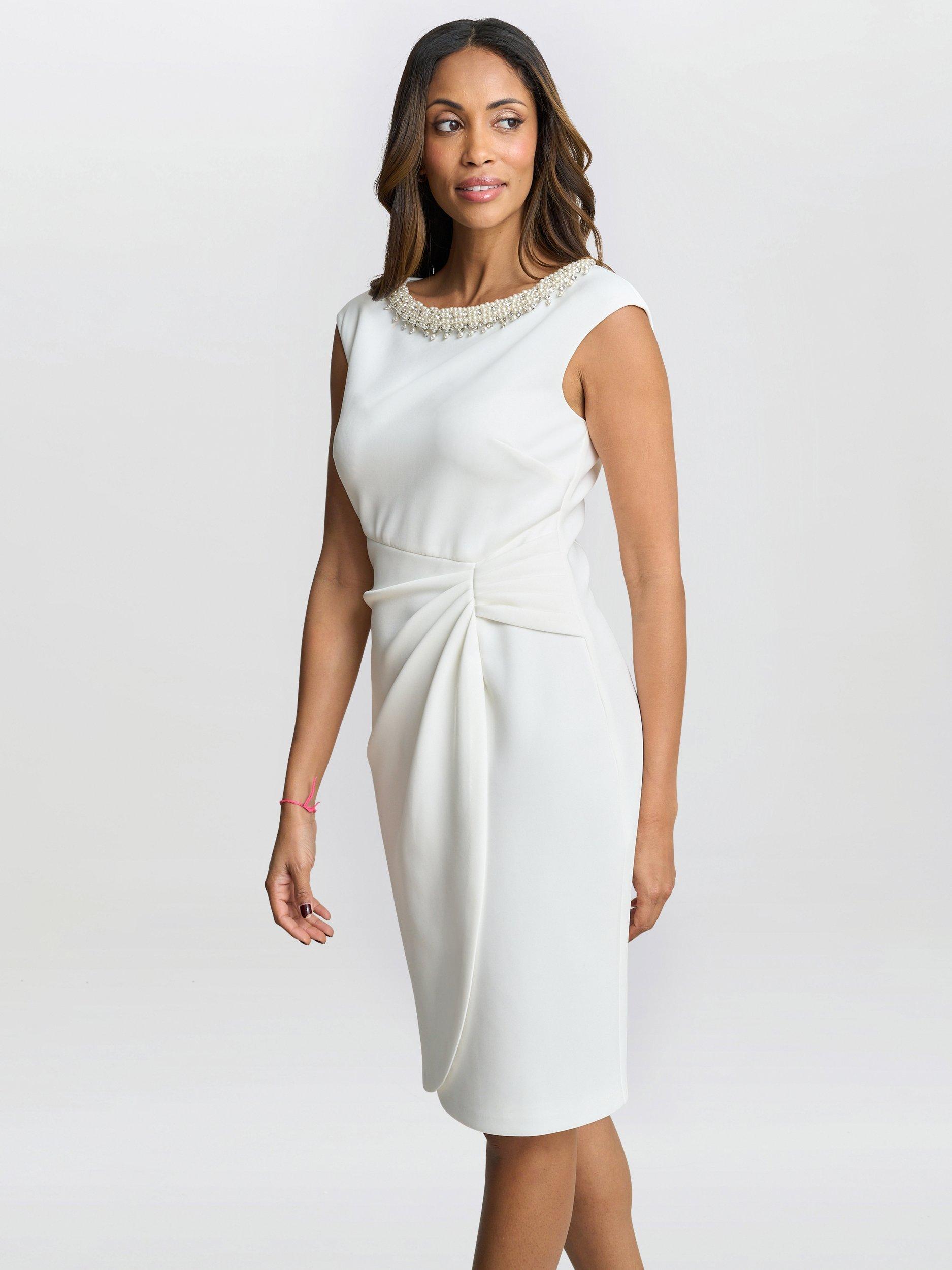 Product image 1 of 7, which shows Gina Bacconi Sansa Beaded Neck Wrap Dress, Ivory, 10