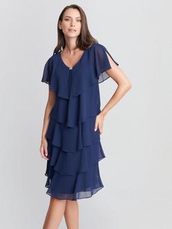 Gina Bacconi Bella Georgette Tiered Dress, Navy, Navy