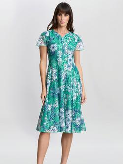 Gina Bacconi Billy Floral Dress, Green/Multi, Green/Multi