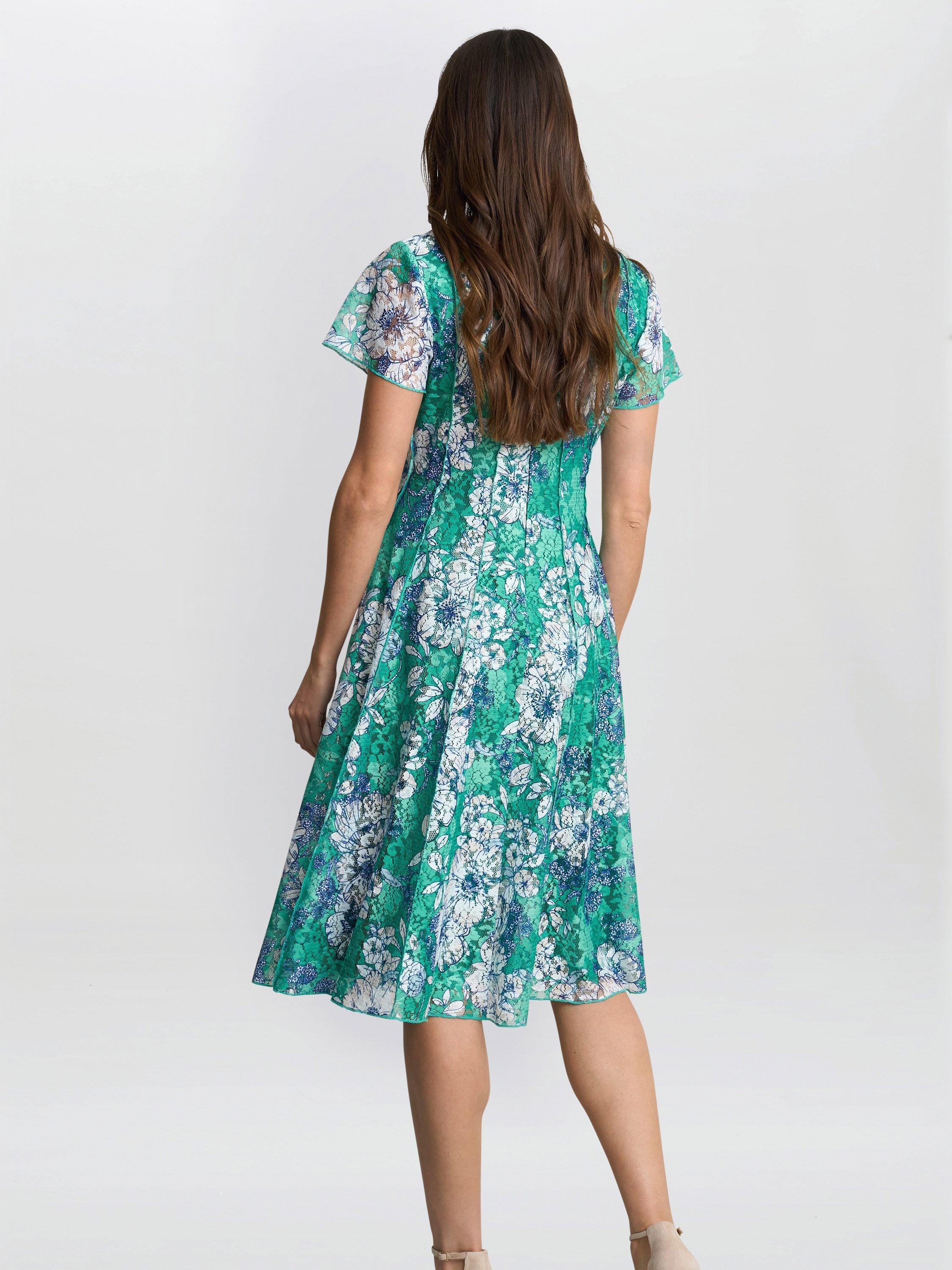 Product image 2 of 5, which shows Gina Bacconi Billy Floral Dress, Green/Multi, 10