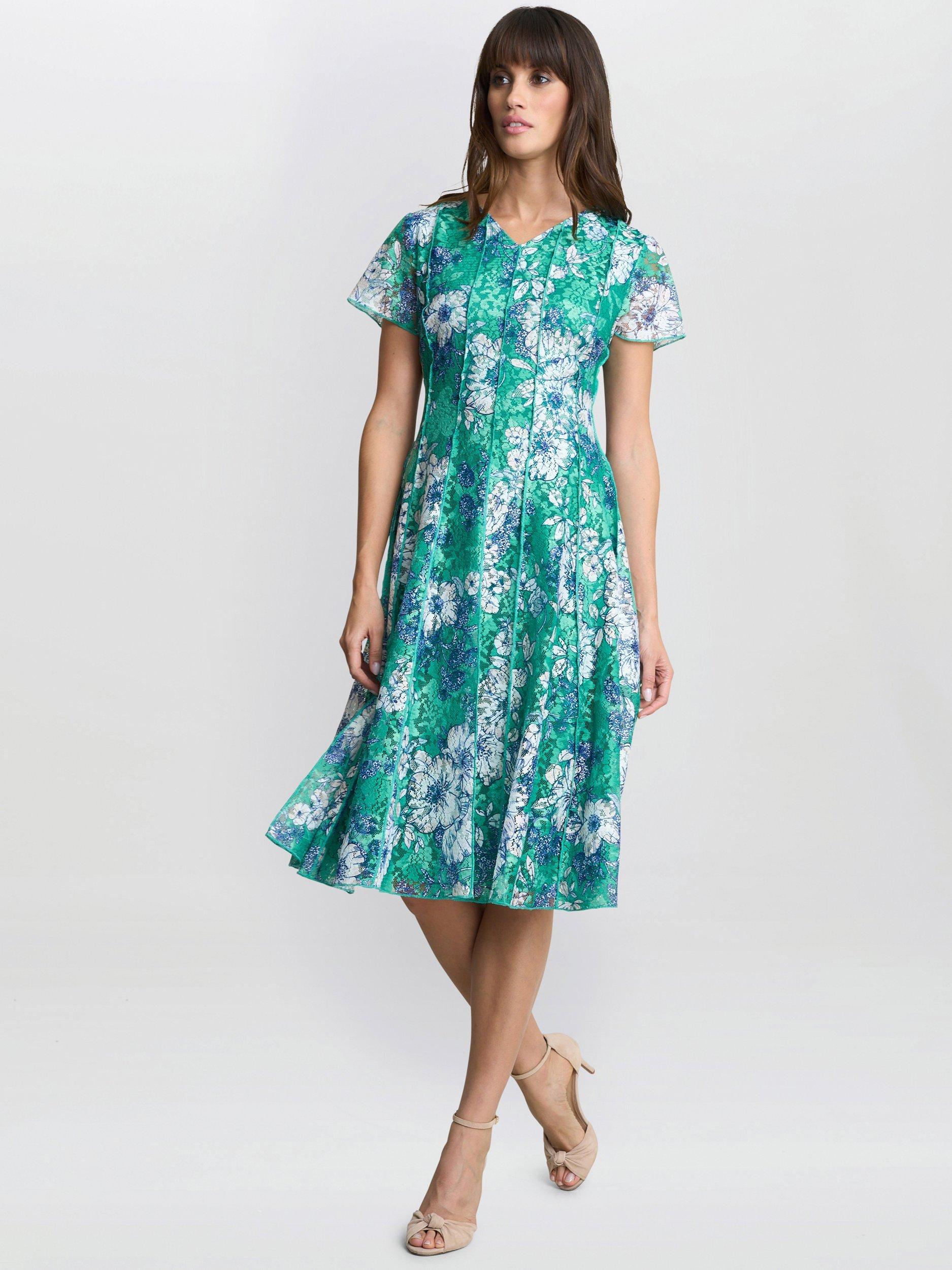 Product image 3 of 5, which shows Gina Bacconi Billy Floral Dress, Green/Multi, 10