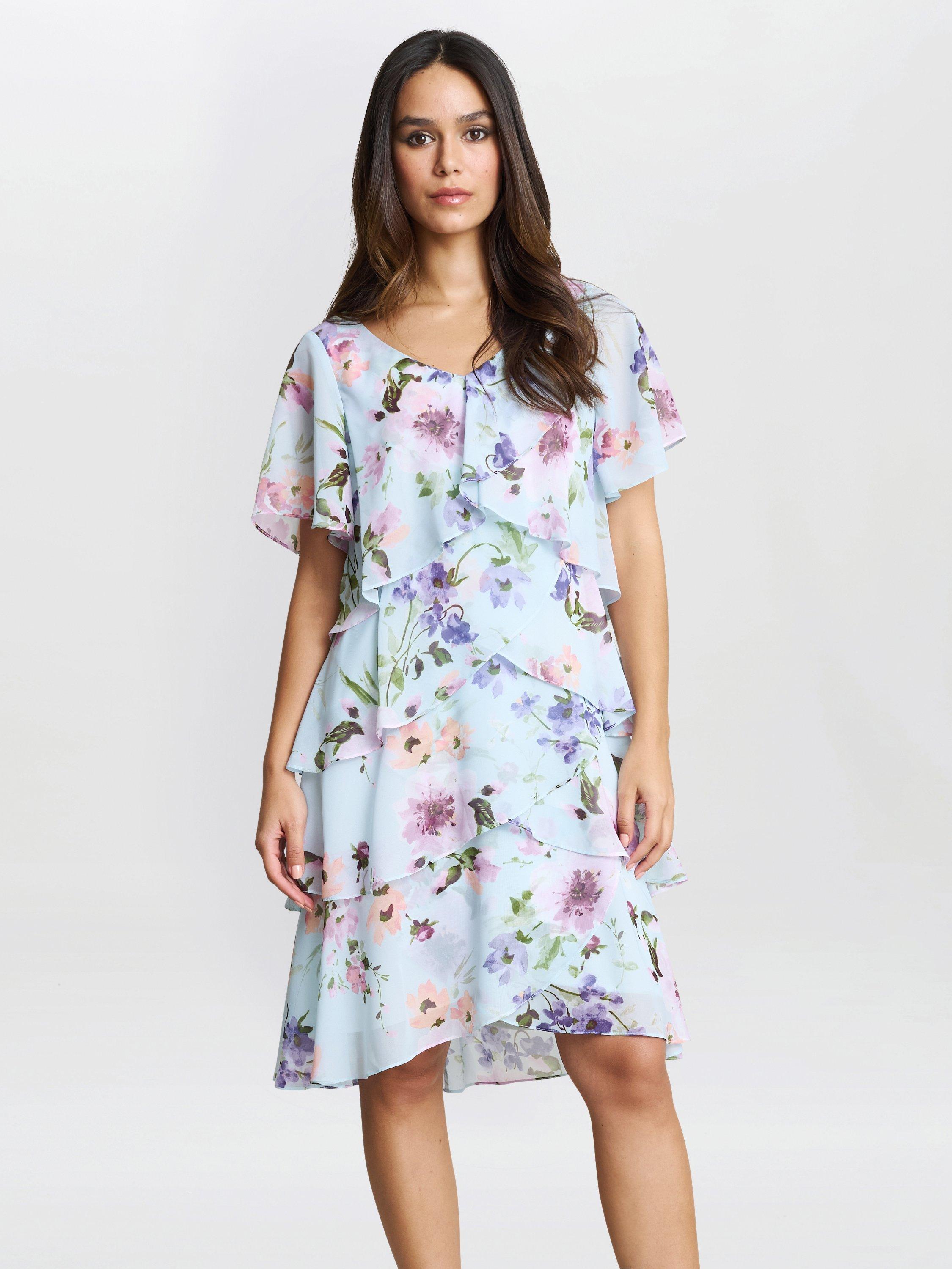 Product image 1 of 5, which shows Gina Bacconi Cynthia Floral Tiered Dress, Multi, 10