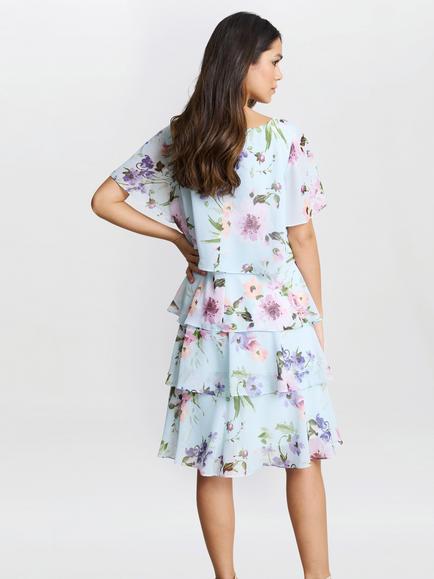 Gina Bacconi Cynthia Floral Tiered Dress, Multi - view 2, Multi