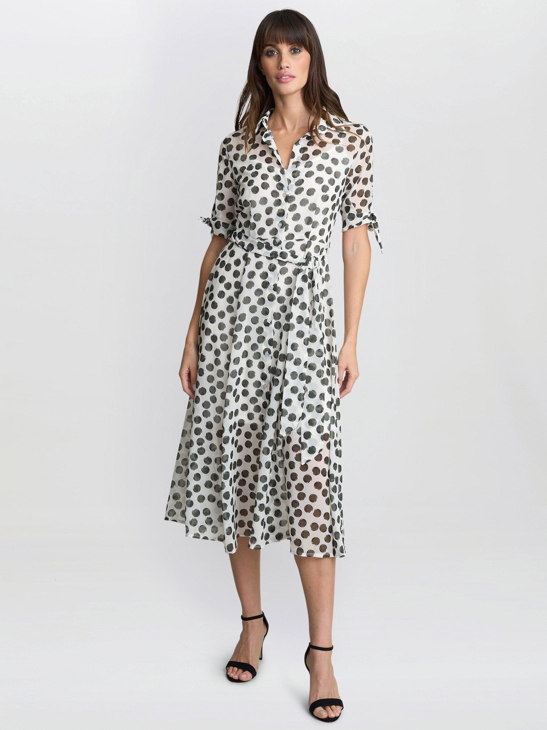 Product image 1 of 5, which shows Gina Bacconi Adrienne Spot Shirt Dress, Multi, S