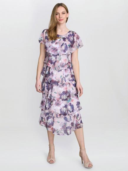 Gina Bacconi Livvy Floral Tiered Dress, Pink/Multi, Pink/Multi