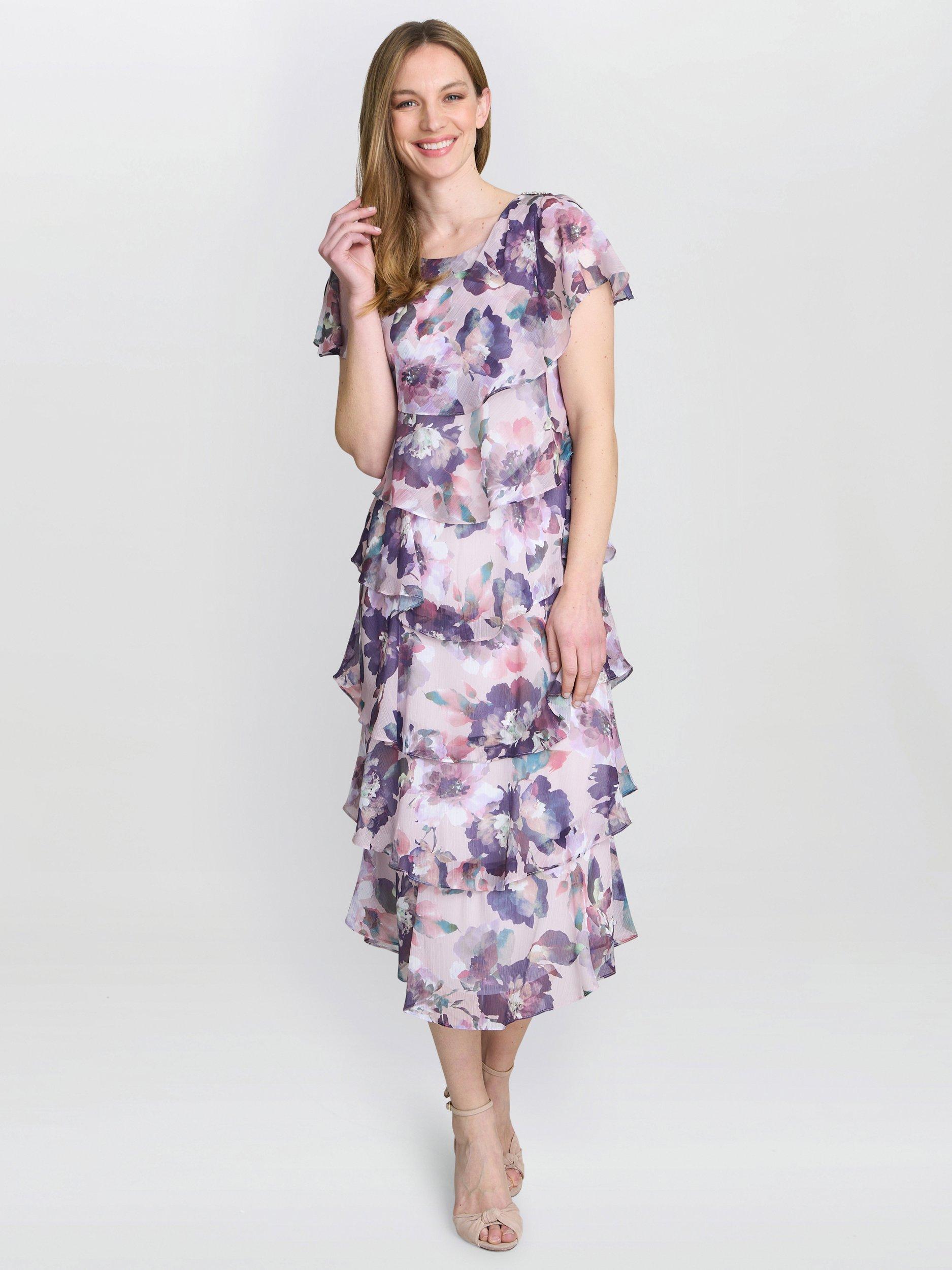 【海外限定】GinaBacconi ドレス☆Purple Elizabeth Tiered Maxi Ingrid V Neck Back Ombre Satin Maxi Dress – Gina Bacconi