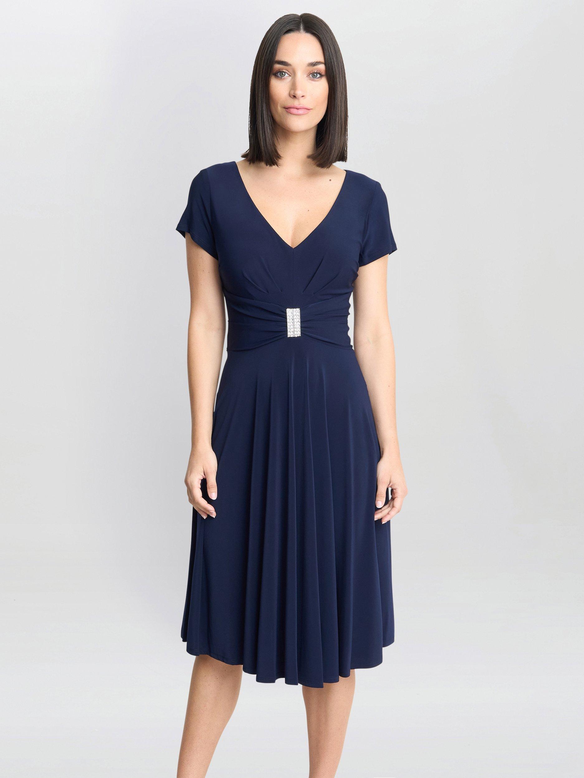 Product image 1 of 5, which shows Gina Bacconi Elsa Waist Trim Jersey Dress, Navy, 10