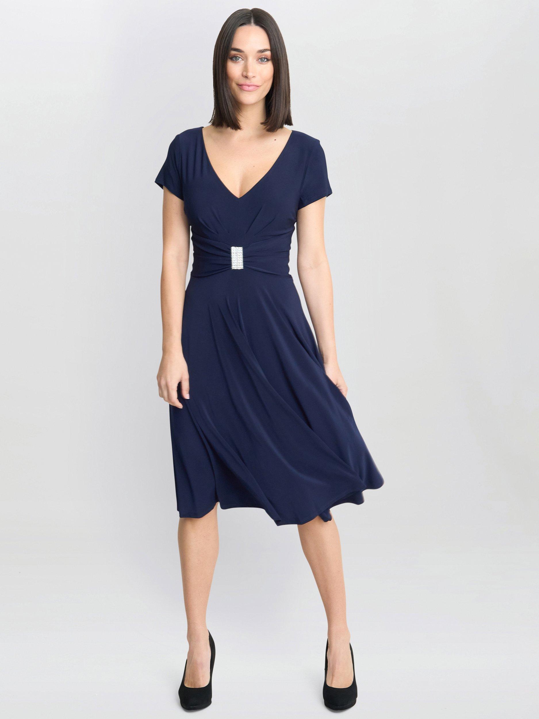 Product image 3 of 5, which shows Gina Bacconi Elsa Waist Trim Jersey Dress, Navy, 10