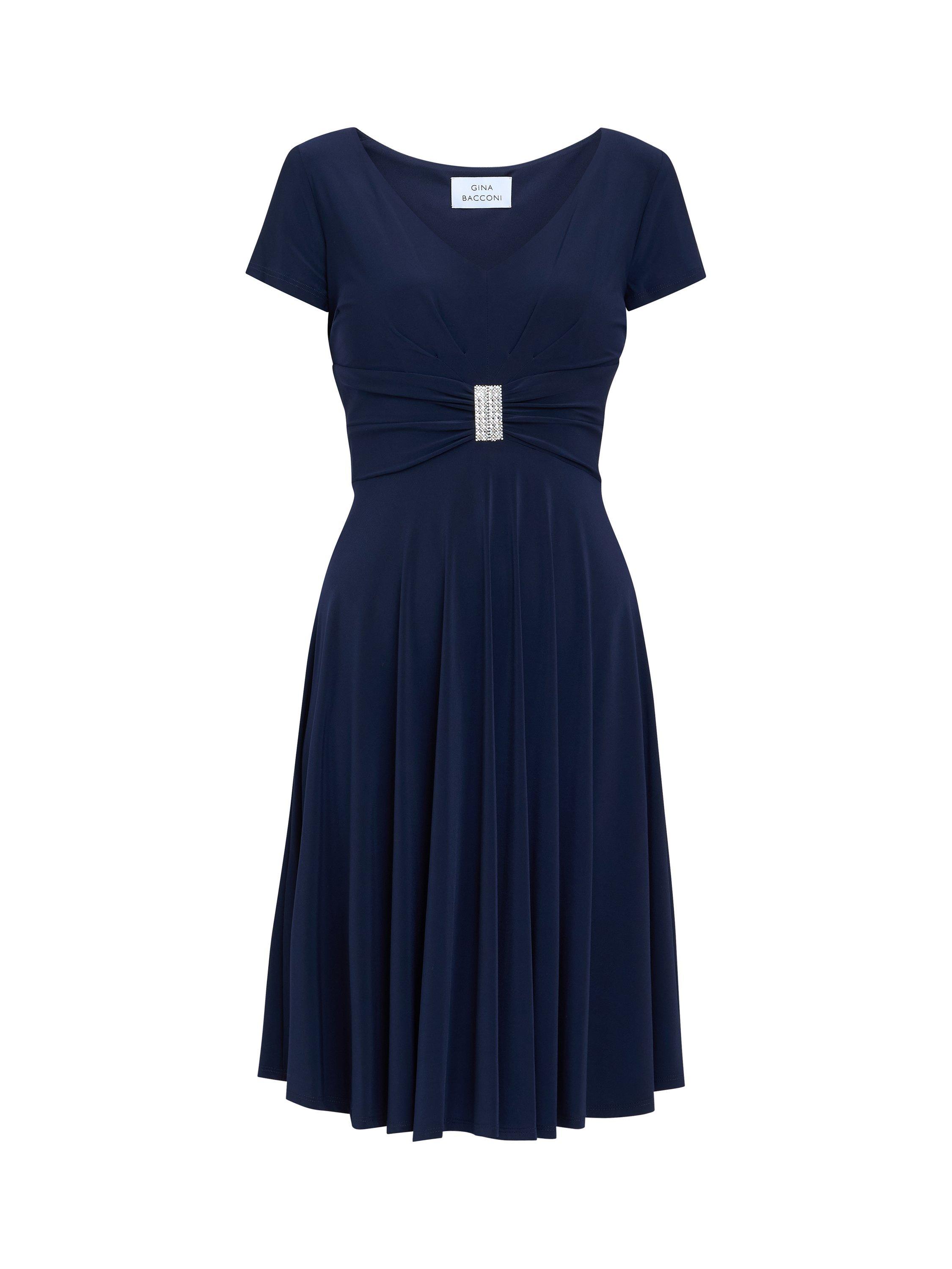 Product image 4 of 5, which shows Gina Bacconi Elsa Waist Trim Jersey Dress, Navy, 10