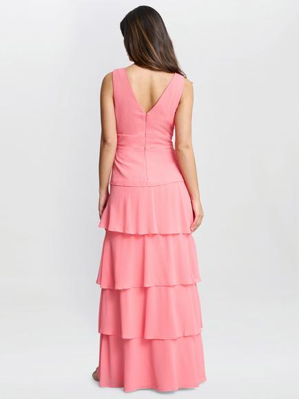 Gina Bacconi Lucielle Sleeveless Tiered Dress, Pink - view 2, Pink