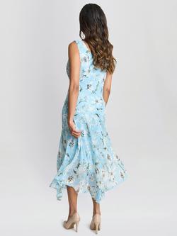 Gina Bacconi Cressida Floral Asymmetric Dress, Aqua Blue - view 2, Aqua Blue