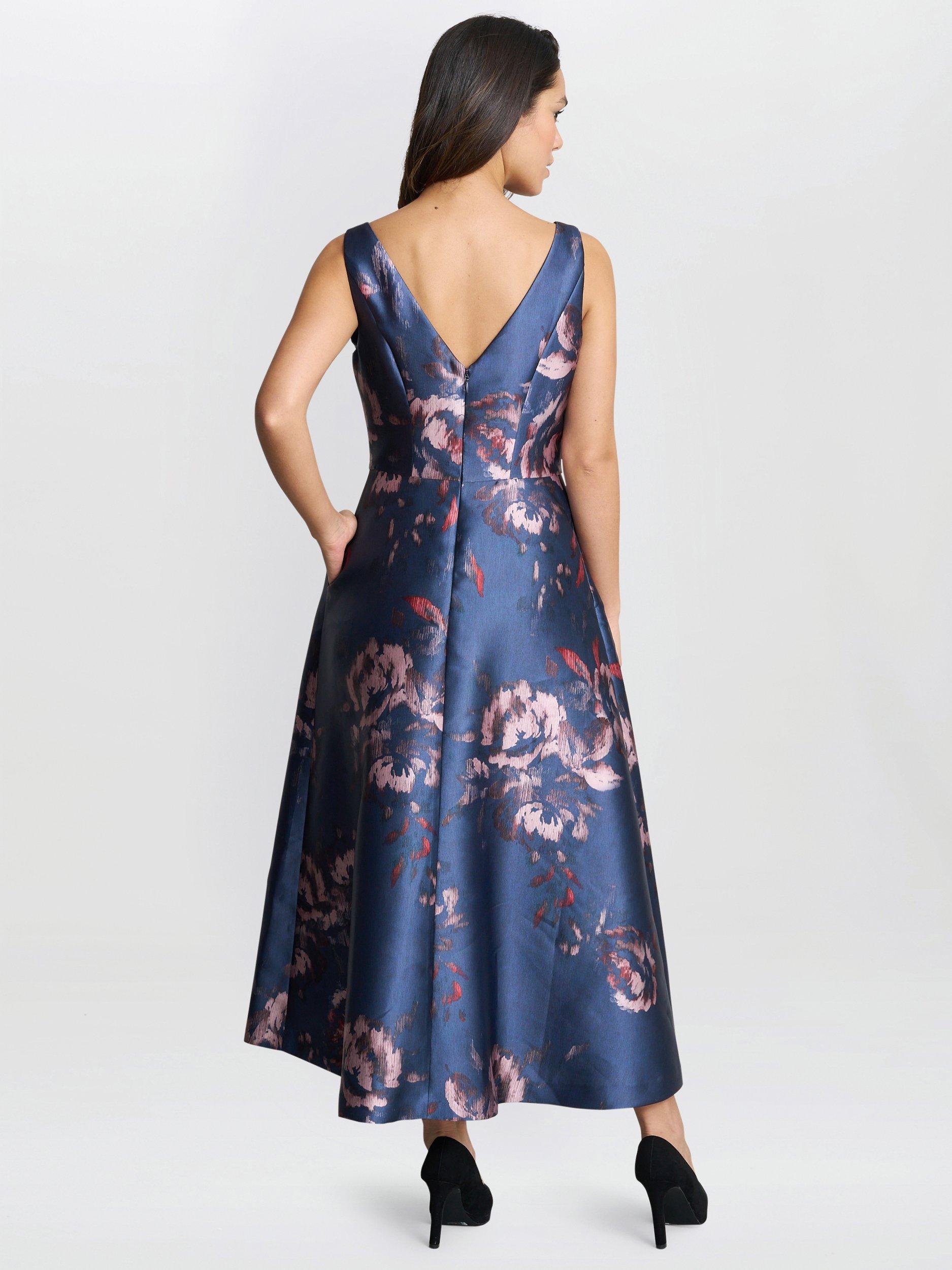 Product image 2 of 5, which shows Gina Bacconi Luisa Jacquard Dress, Navy/Multi, 10