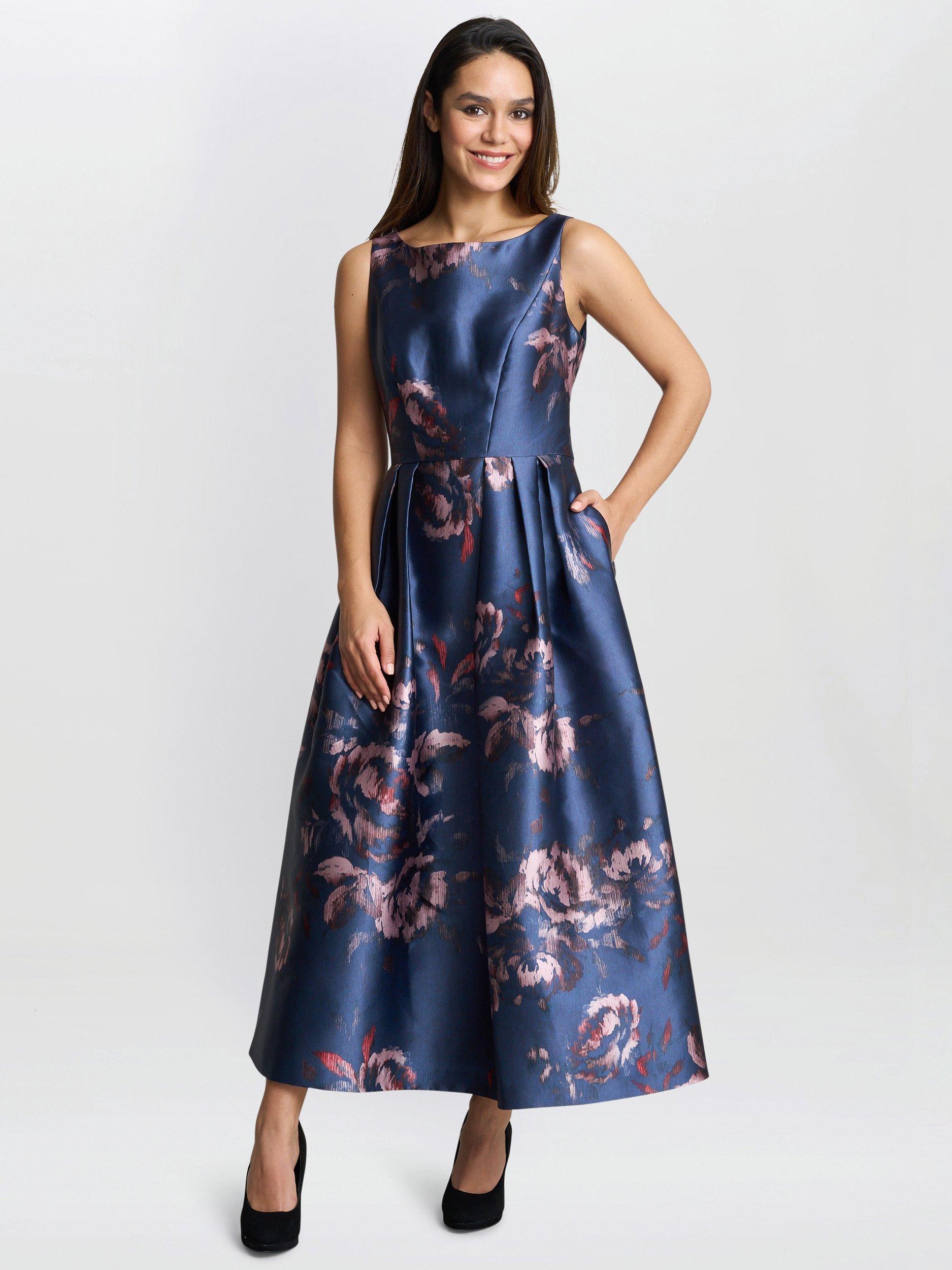Product image 3 of 5, which shows Gina Bacconi Luisa Jacquard Dress, Navy/Multi, 10