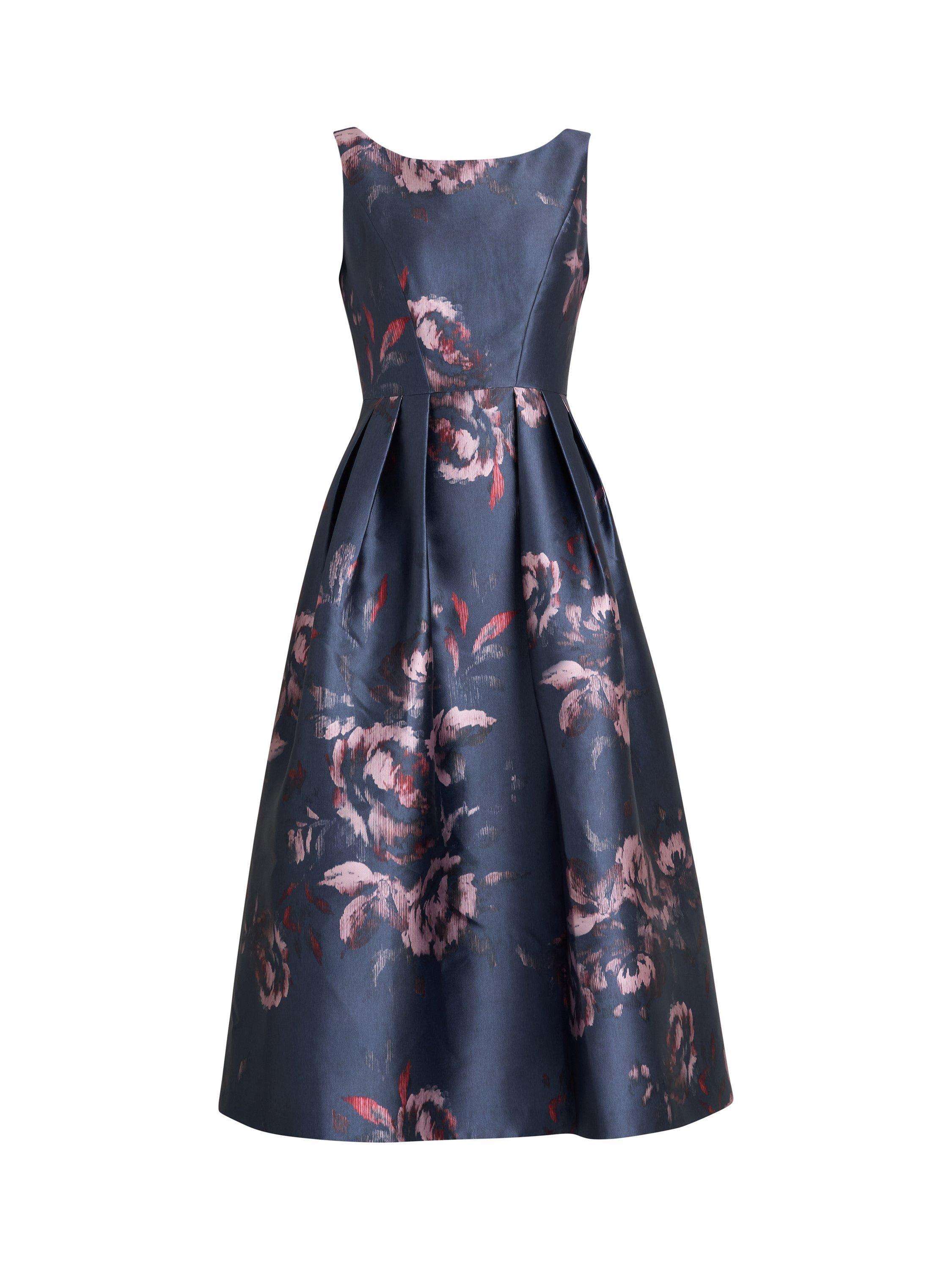 Product image 4 of 5, which shows Gina Bacconi Luisa Jacquard Dress, Navy/Multi, 10