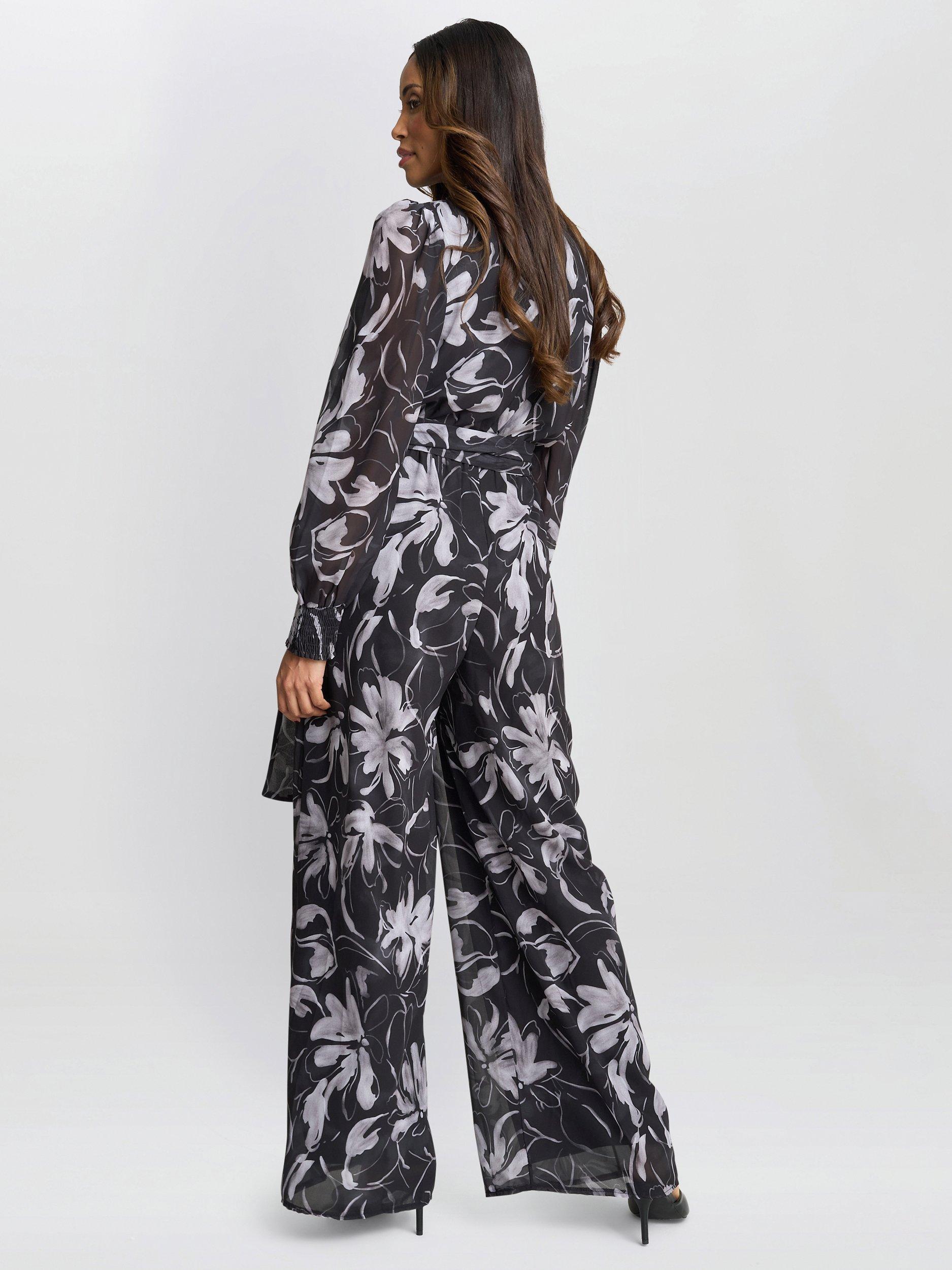 Product image 2 of 6, which shows Gina Bacconi Kourtney Chiffon Jumpsuit, Black/White, S