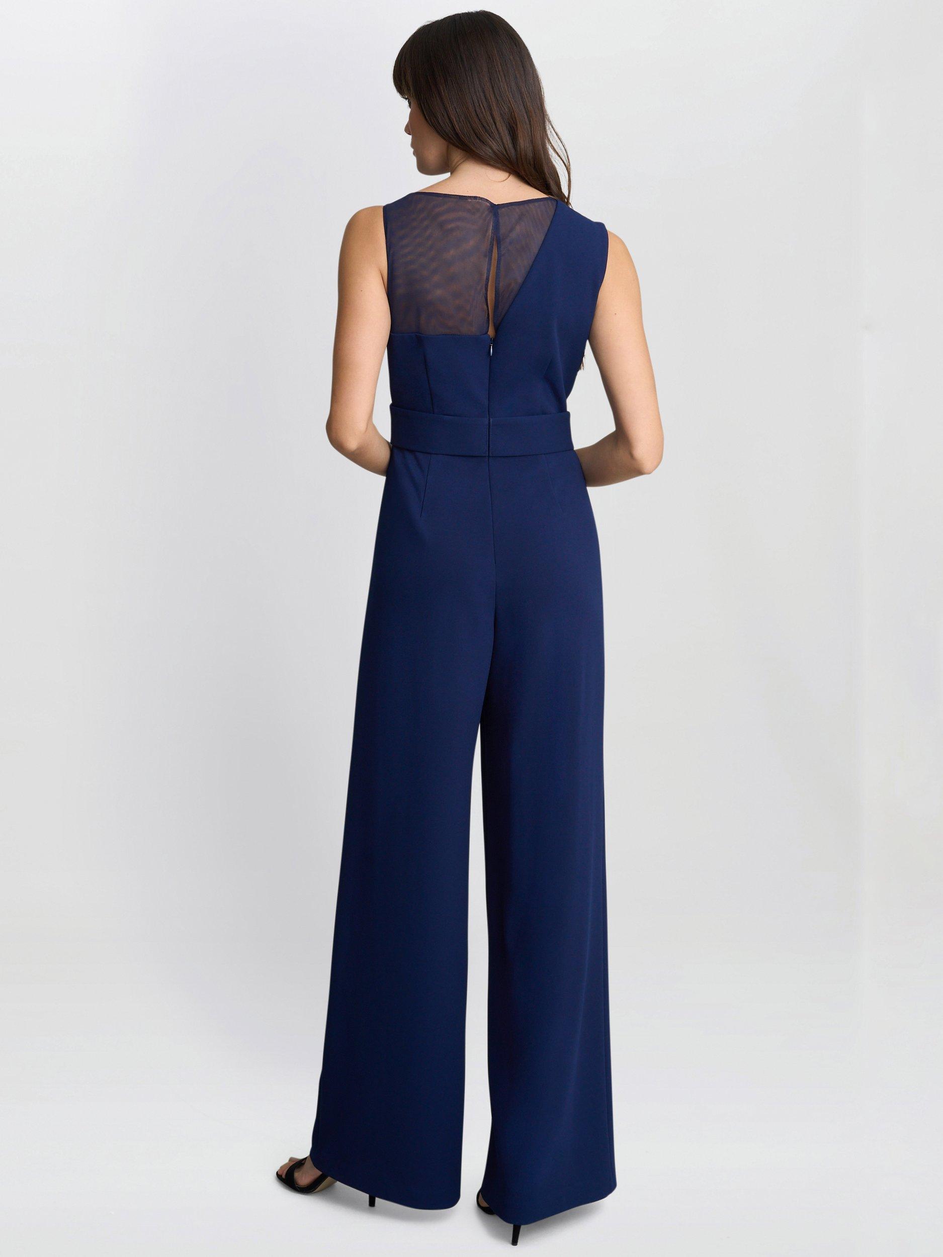 Product image 2 of 5, which shows Gina Bacconi Pia Crepe Jumpsuit, Navy, 10