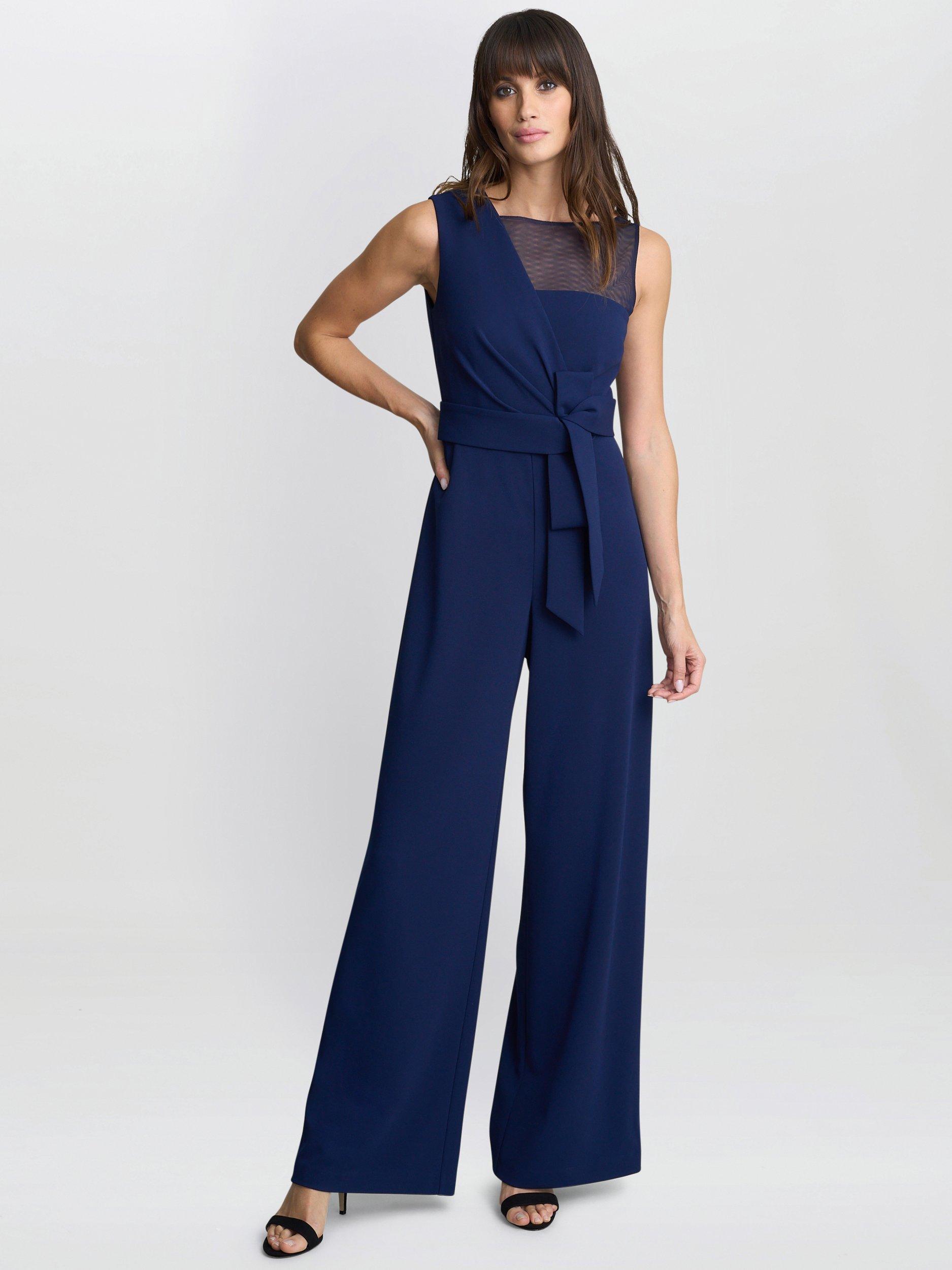 Product image 3 of 5, which shows Gina Bacconi Pia Crepe Jumpsuit, Navy, 10