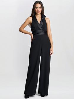 Gina Bacconi Melodie Satin Bow Crepe Jumpsuit, Black, Black