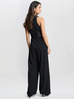 Gina Bacconi Melodie Satin Bow Crepe Jumpsuit, Black - view 2, Black