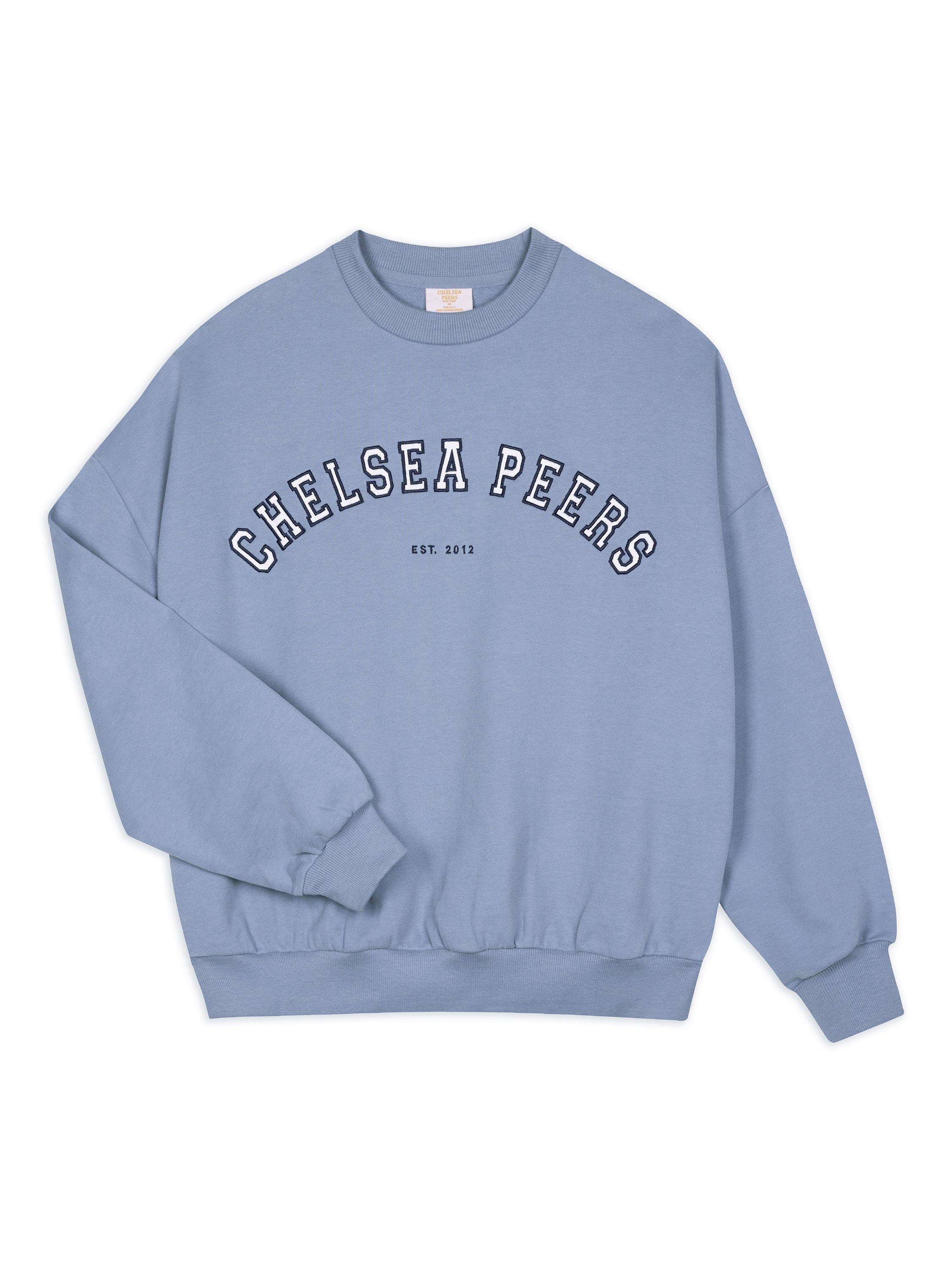 Product image 4 of 6, which shows Chelsea Peers Varsity Logo Pure Organic Cotton Sweatshirt, Petrol Blue, 6