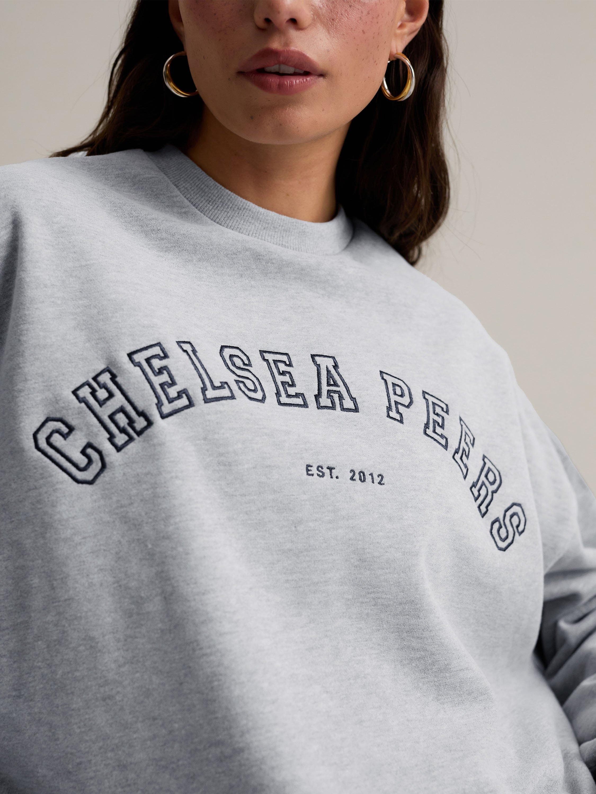 Product image 2 of 8, which shows Chelsea Peers Varsity Logo Pure Organic Cotton Sweatshirt, Grey Marl, 6