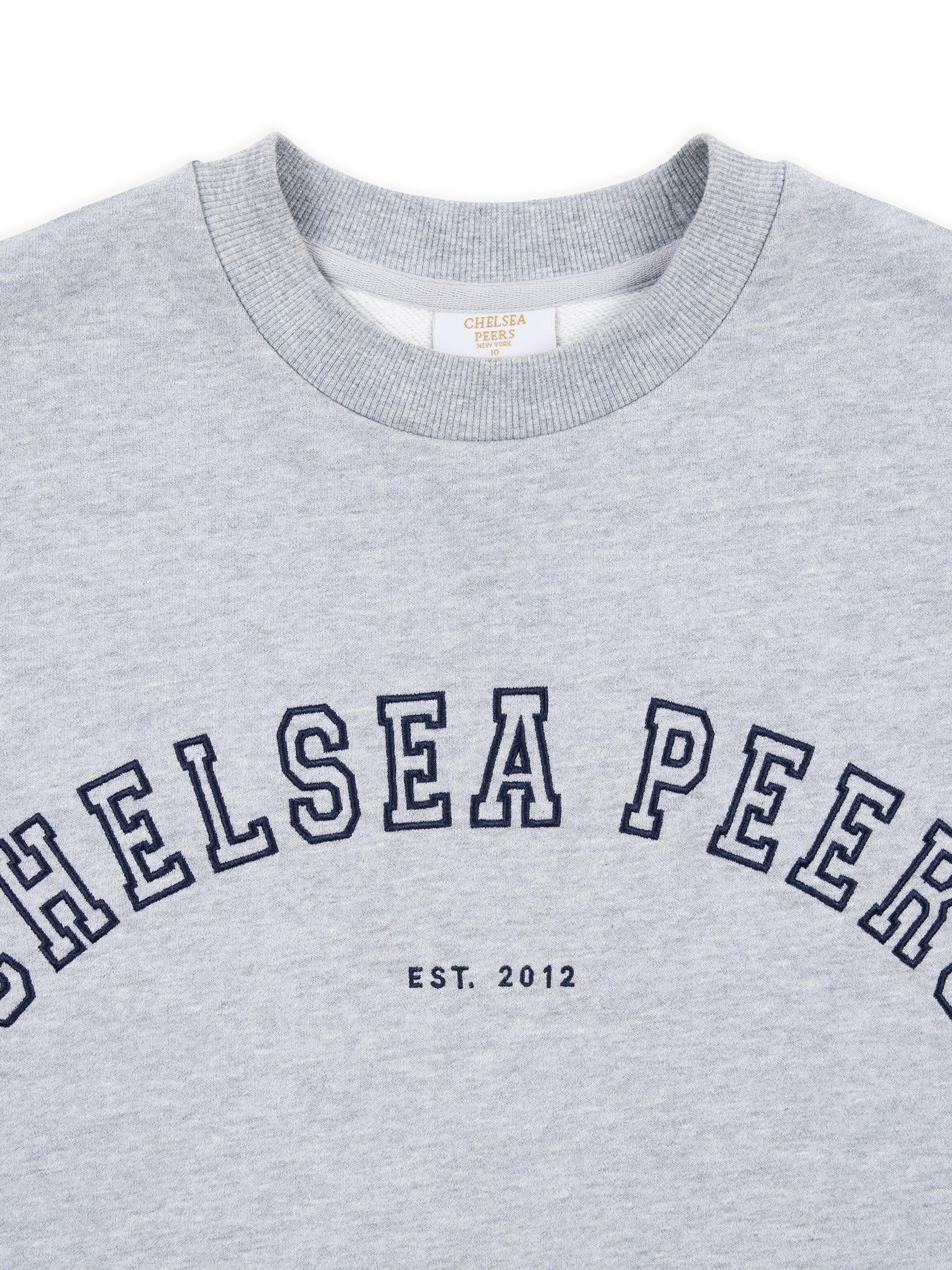 Product image 5 of 8, which shows Chelsea Peers Varsity Logo Pure Organic Cotton Sweatshirt, Grey Marl, 6