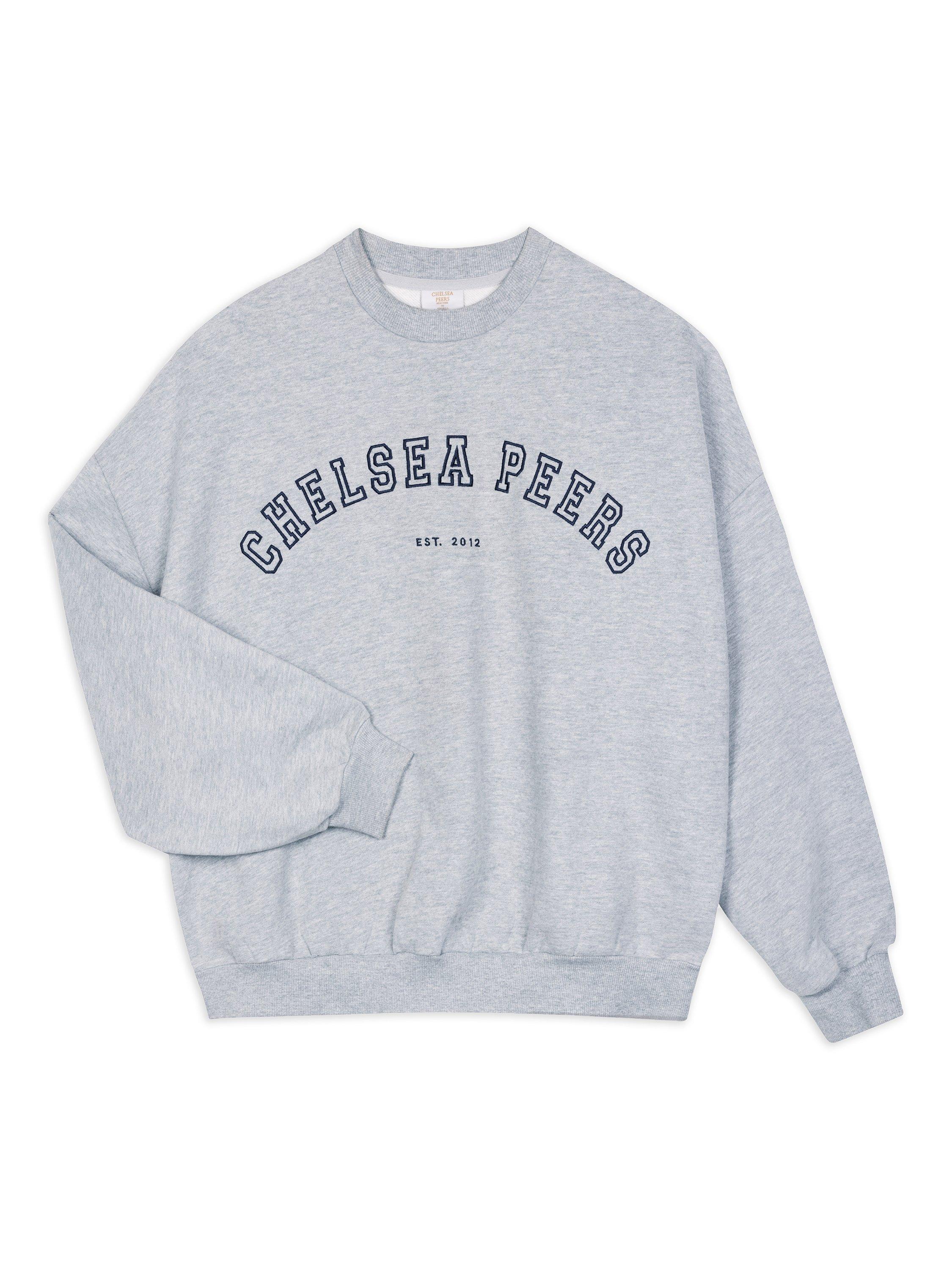 Product image 7 of 8, which shows Chelsea Peers Varsity Logo Pure Organic Cotton Sweatshirt, Grey Marl, 6