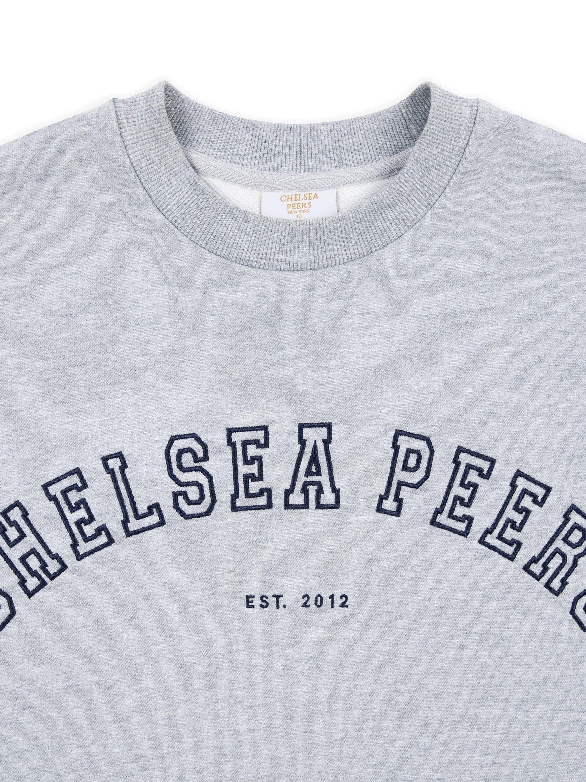 Product image 8 of 8, which shows Chelsea Peers Varsity Logo Pure Organic Cotton Sweatshirt, Grey Marl, 6