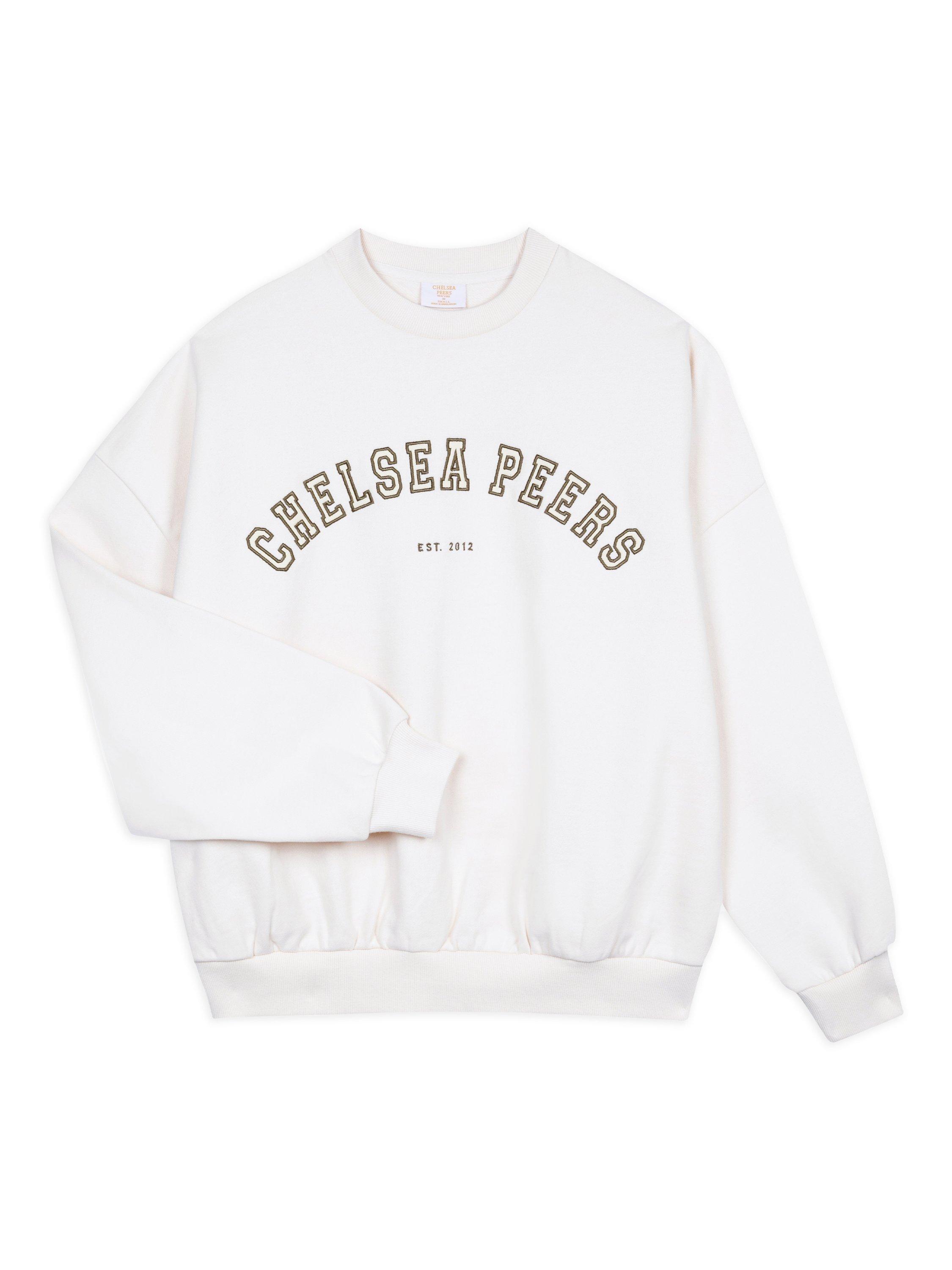 Product image 2 of 3, which shows Chelsea Peers Varsity Logo Pure Organic Cotton Sweatshirt, Cream, 6