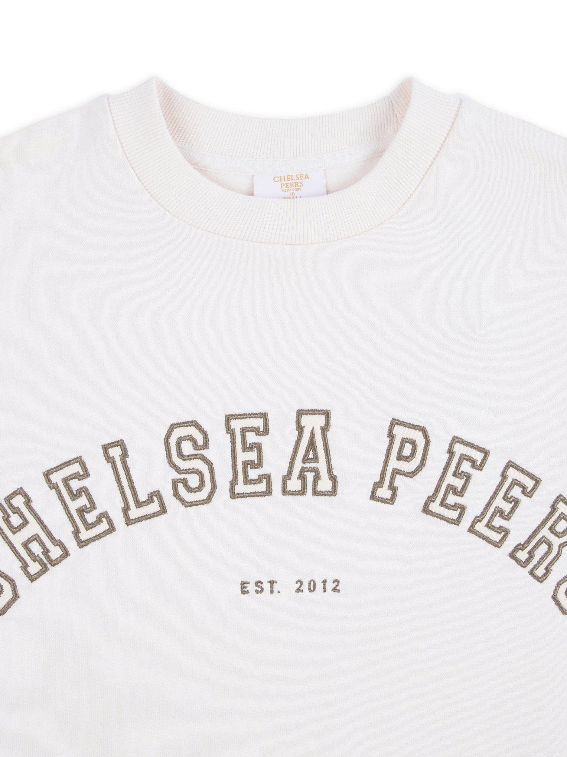 Product image 3 of 3, which shows Chelsea Peers Varsity Logo Pure Organic Cotton Sweatshirt, Cream, 6