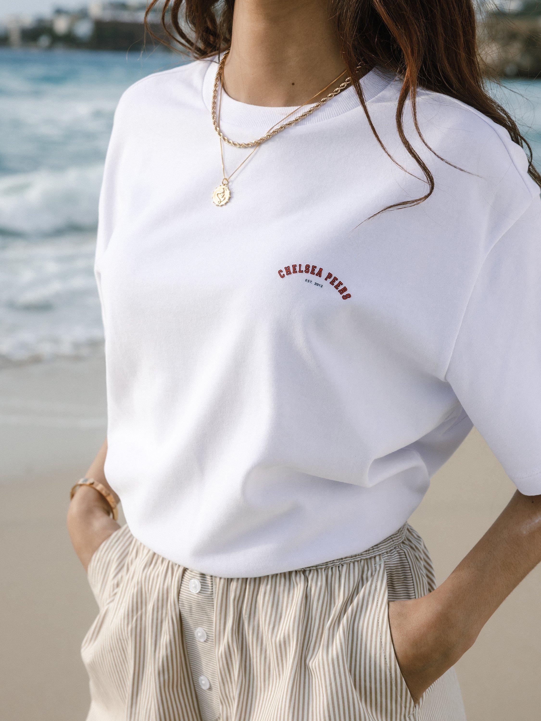 Product image 1 of 3, which shows Chelsea Peers Embossed Logo Pure Organic Cotton T-Shirt, Cream, 6