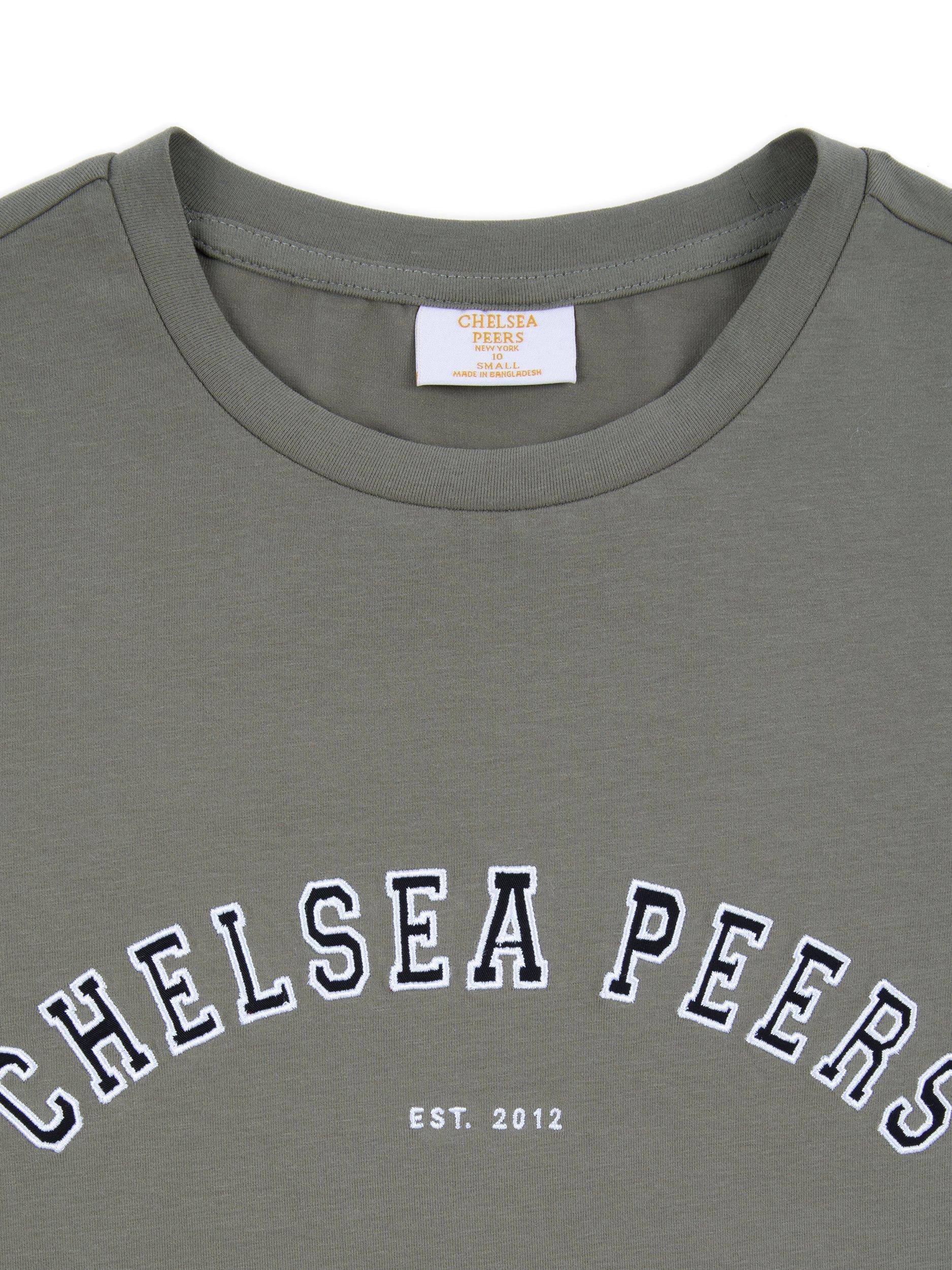 Product image 3 of 3, which shows Chelsea Peers Varsity Logo Pure Organic Cotton T-Shirt, Sage, 6