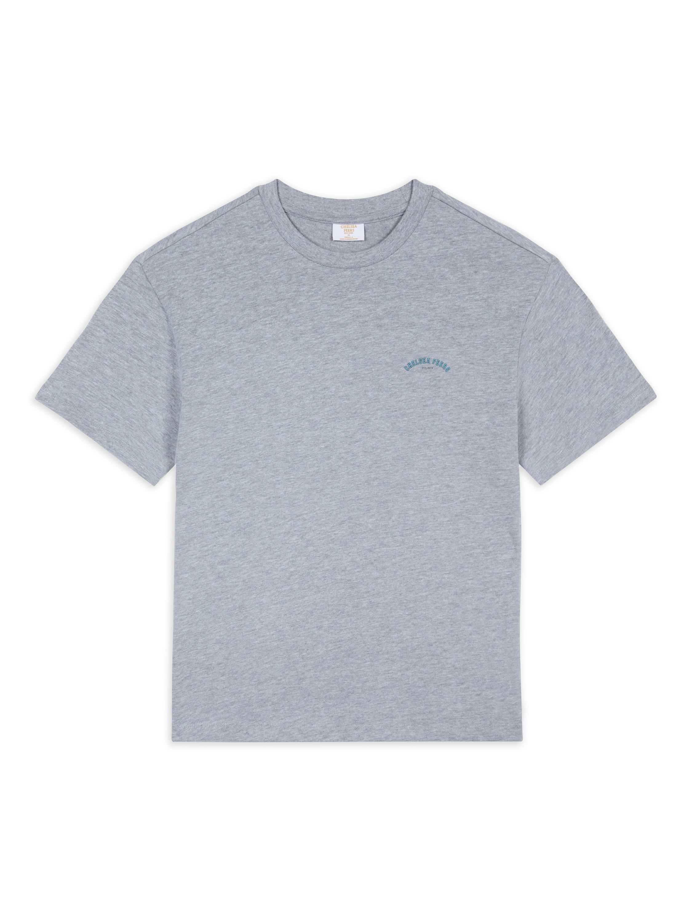 Product image 1 of 2, which shows Chelsea Peers Embossed Logo Pure Organic Cotton T-Shirt, Grey Marl, 18