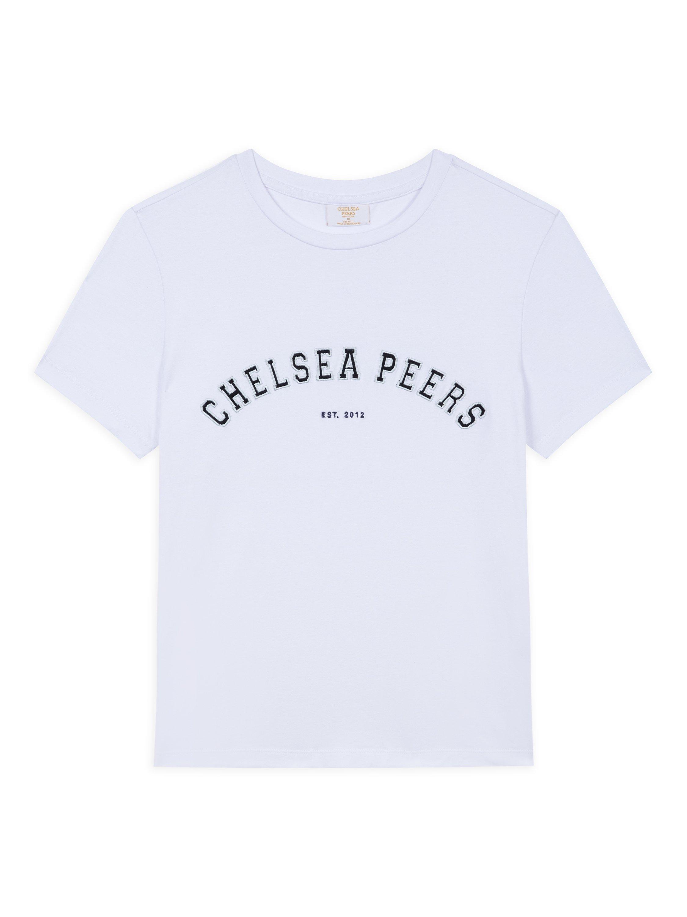 Product image 2 of 4, which shows Chelsea Peers Varsity Logo Pure Organic Cotton T-Shirt, Cream, 6