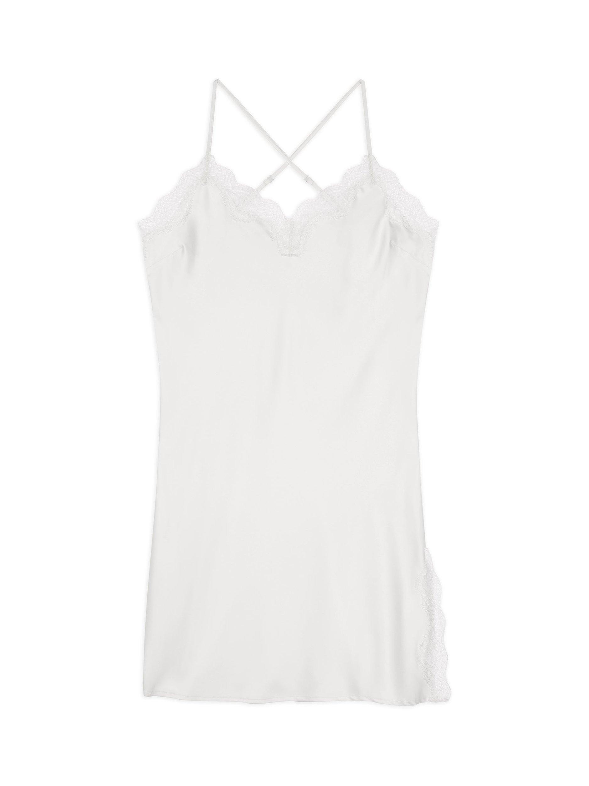 Product image 6 of 6, which shows Chelsea Peers Lace Trim Satin Slip Nightdress, Off White, 6