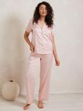 Chelsea Peers Satin Lace Trim Pyjama Set, Pink