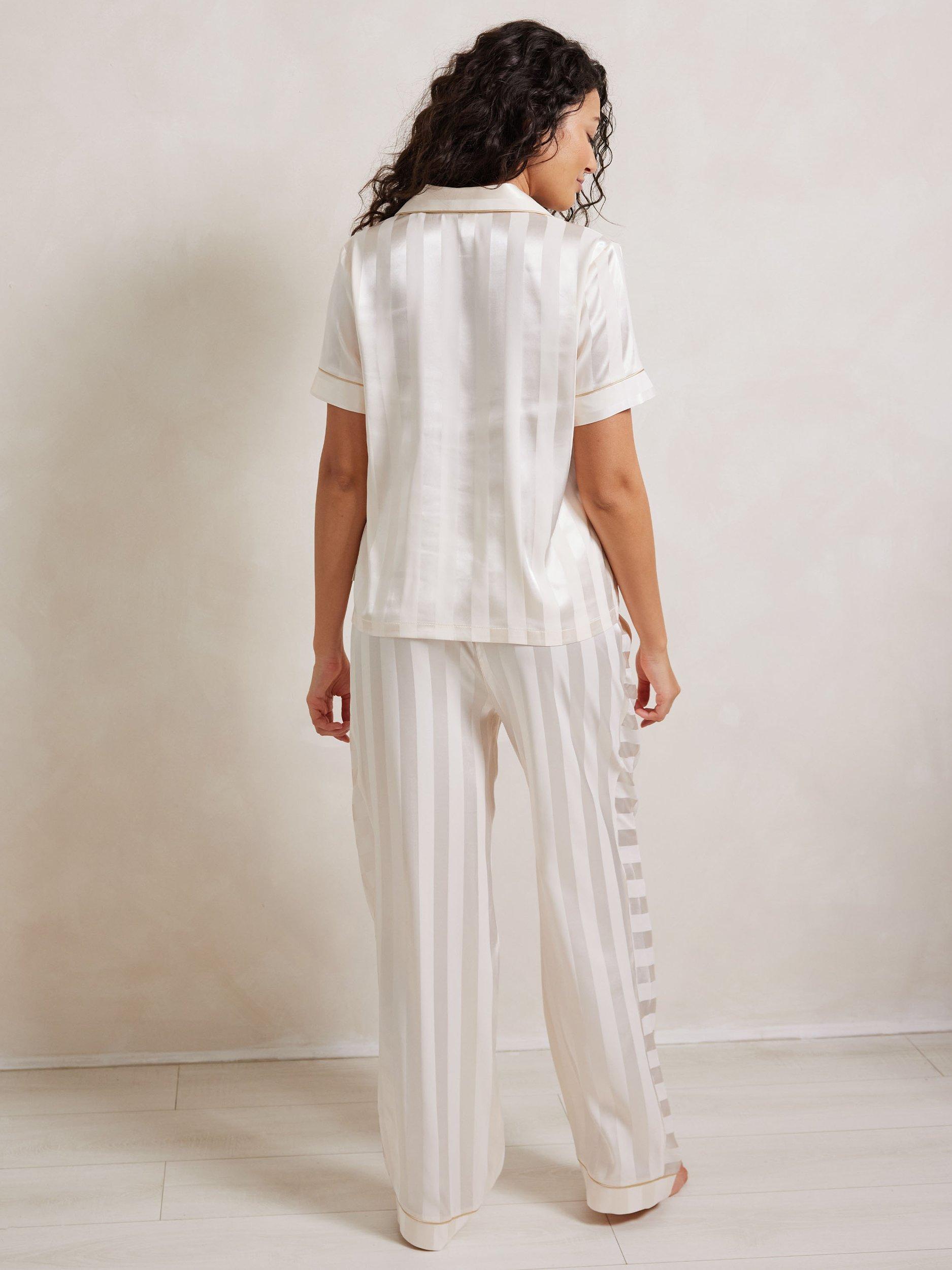 Product image 4 of 5, which shows Chelsea Peers Stripe Satin Long Pyjama Set, Off White, 6