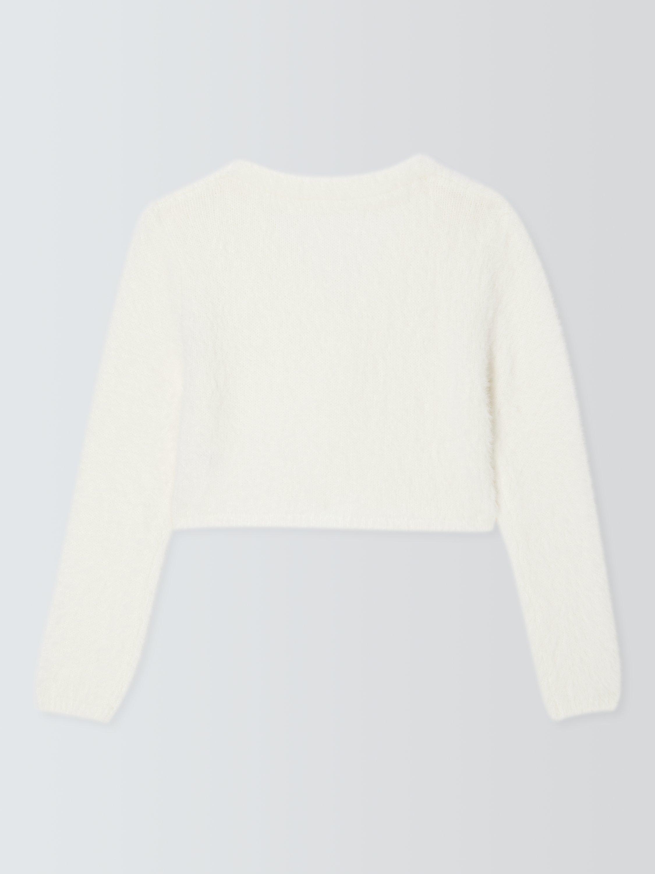 Product image 2 of 3, which shows John Lewis Kids' Eyelash V-Neck Cardigan, White, 3 years