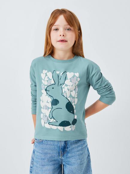 John Lewis Kids' Hearts Bunny Top, Blue, Blue