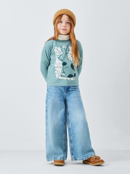 John Lewis Kids' Hearts Bunny Top, Blue - view 2, Blue