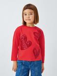 John Lewis Kids' Sequin Heart Jersey Top, Red