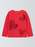 John Lewis Kids' Sequin Heart Jersey Top, Red
