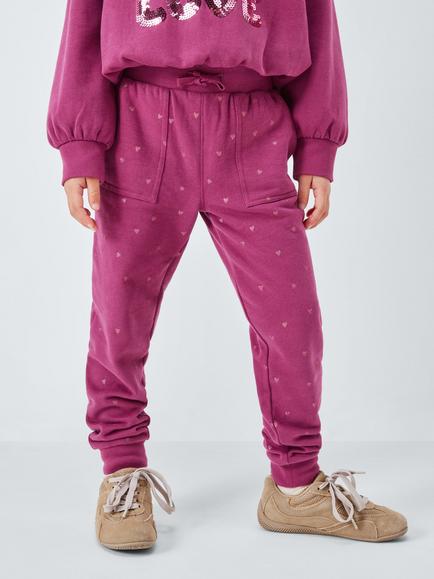 John Lewis Kids' Heart Print Joggers, Berry, Berry