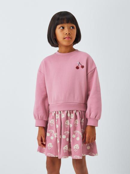 John Lewis Kids' Cherry Jumper Dress, Pink, Pink
