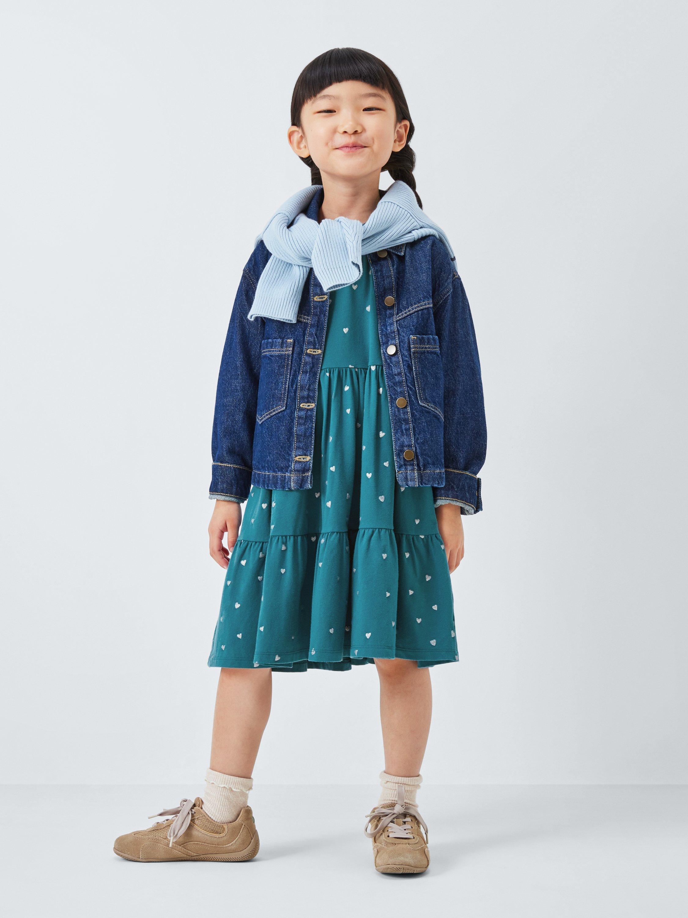 Product image 2 of 8, which shows John Lewis Kids' Glitter Heart Jersey Dress, Multi, 7 years