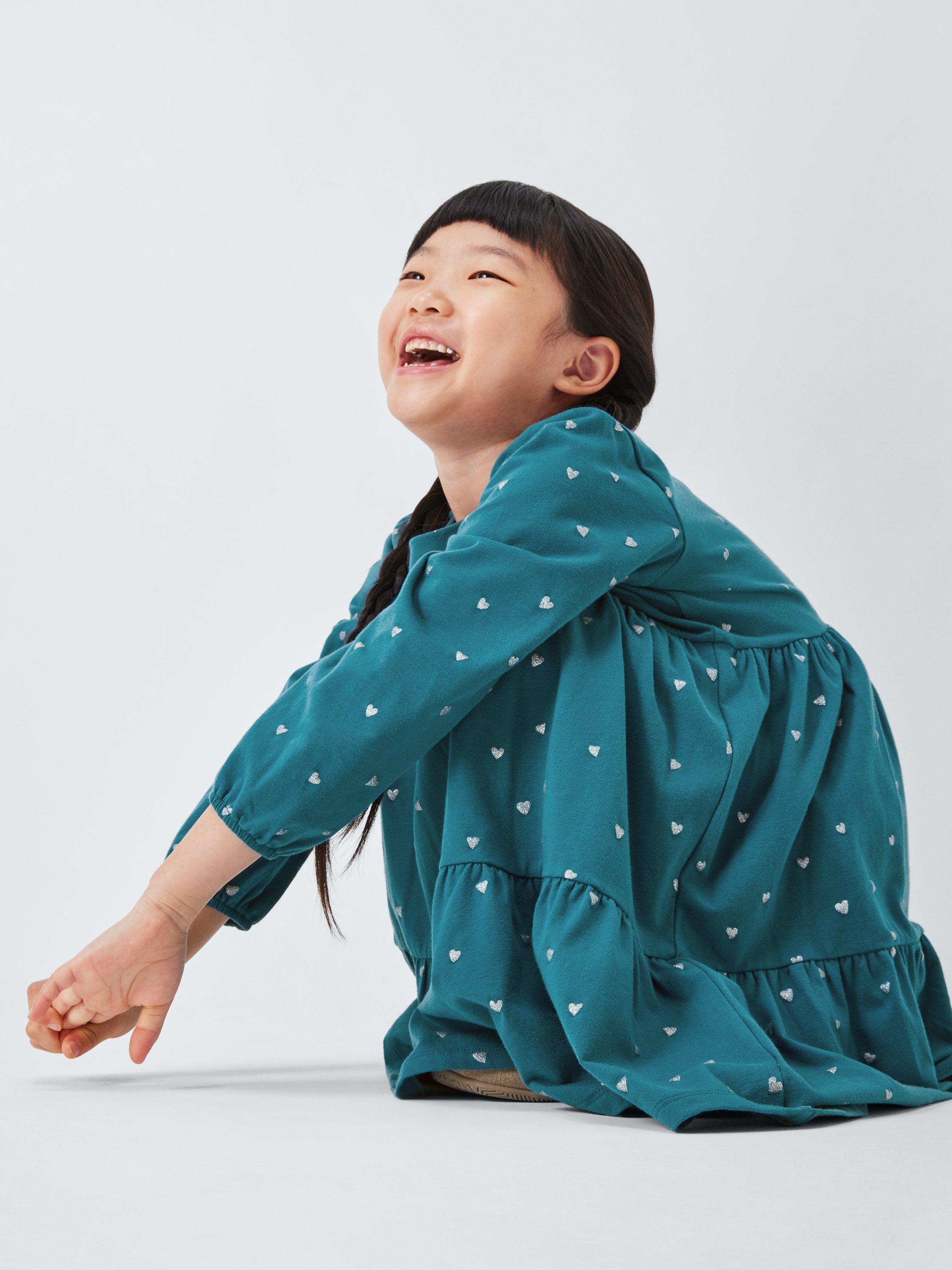 Product image 4 of 8, which shows John Lewis Kids' Glitter Heart Jersey Dress, Multi, 7 years
