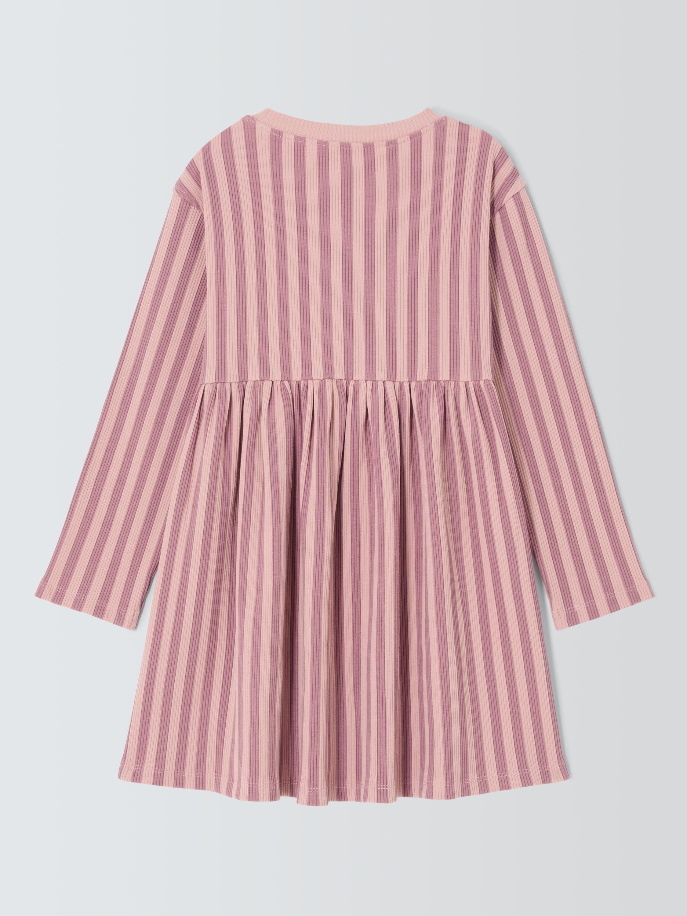 Product image 2 of 3, which shows John Lewis Kids' Rib Stripe Flower Dress, Pink Stripe, 3 years
