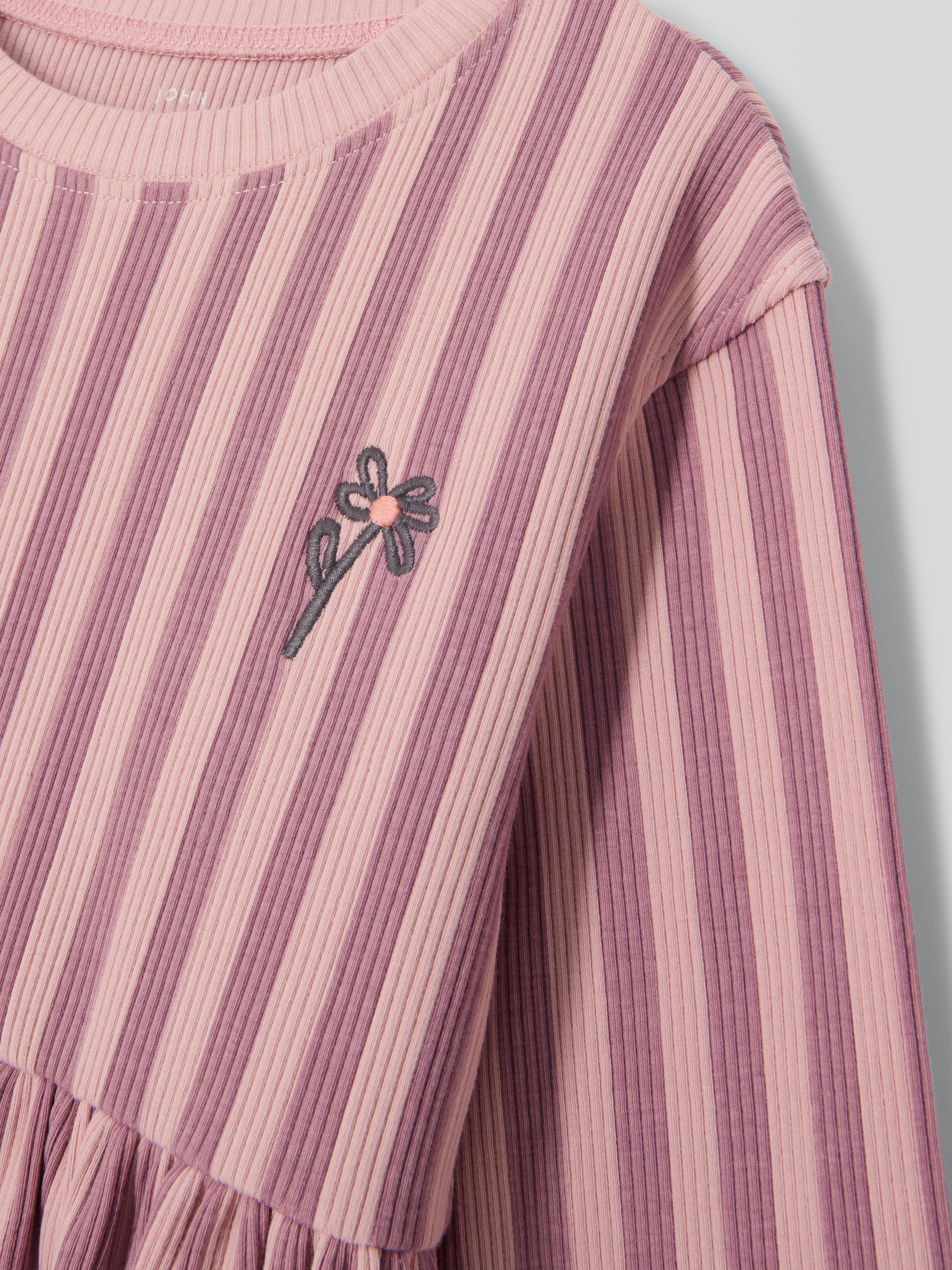 Product image 3 of 3, which shows John Lewis Kids' Rib Stripe Flower Dress, Pink Stripe, 3 years