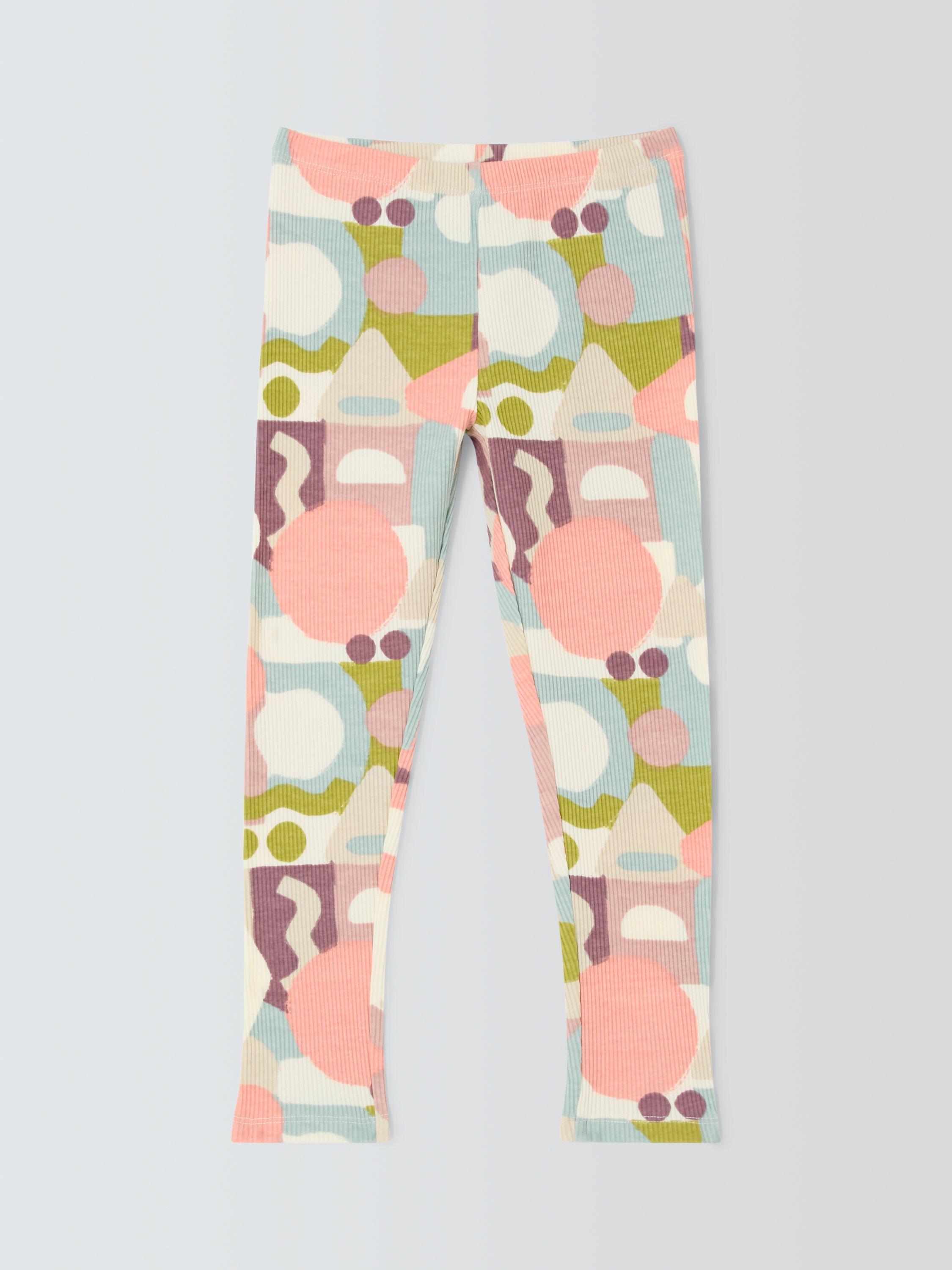 Product image 1 of 3, which shows John Lewis Kids' Ribbed Graphic Shapes Leggings, Pink Shapes, 3 years